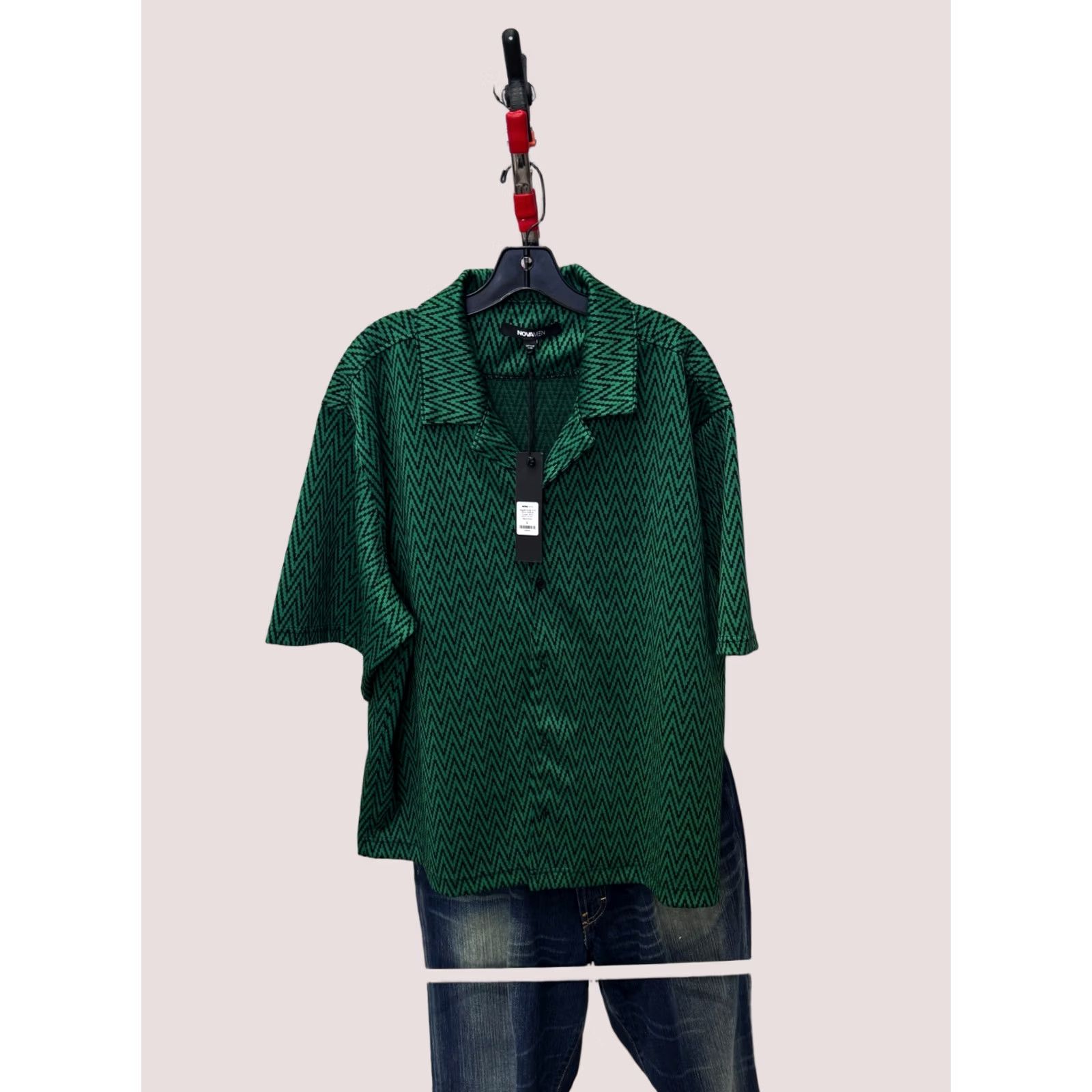 Fashion Nova Fashion Nova Shirt Short Sleeve NWT Thick Green Zig Pattern Large L Multicolor Mens Shirt Size US L / EU 52-54 / 3 - 1 Thumbnail