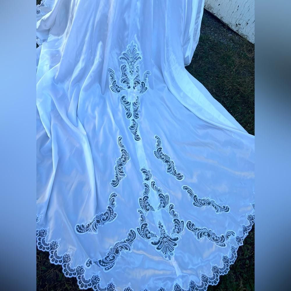 Designer Vintage 80s/90s Bridal Originals Wedding Satin Dress Size XS / US 0-2 / IT 36-38 - 5 Thumbnail