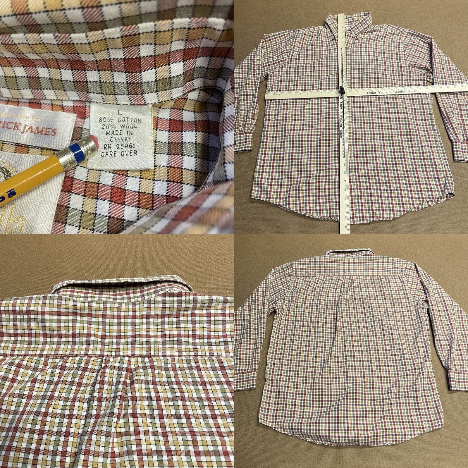 Vintage Patrick James Plaid Button Down Adult Large Beige Gingham Pocket Longsleeve Mens Shirt Beige 90s Retro USA Mens Size US L / EU 52-54 / 3 - 8 Thumbnail