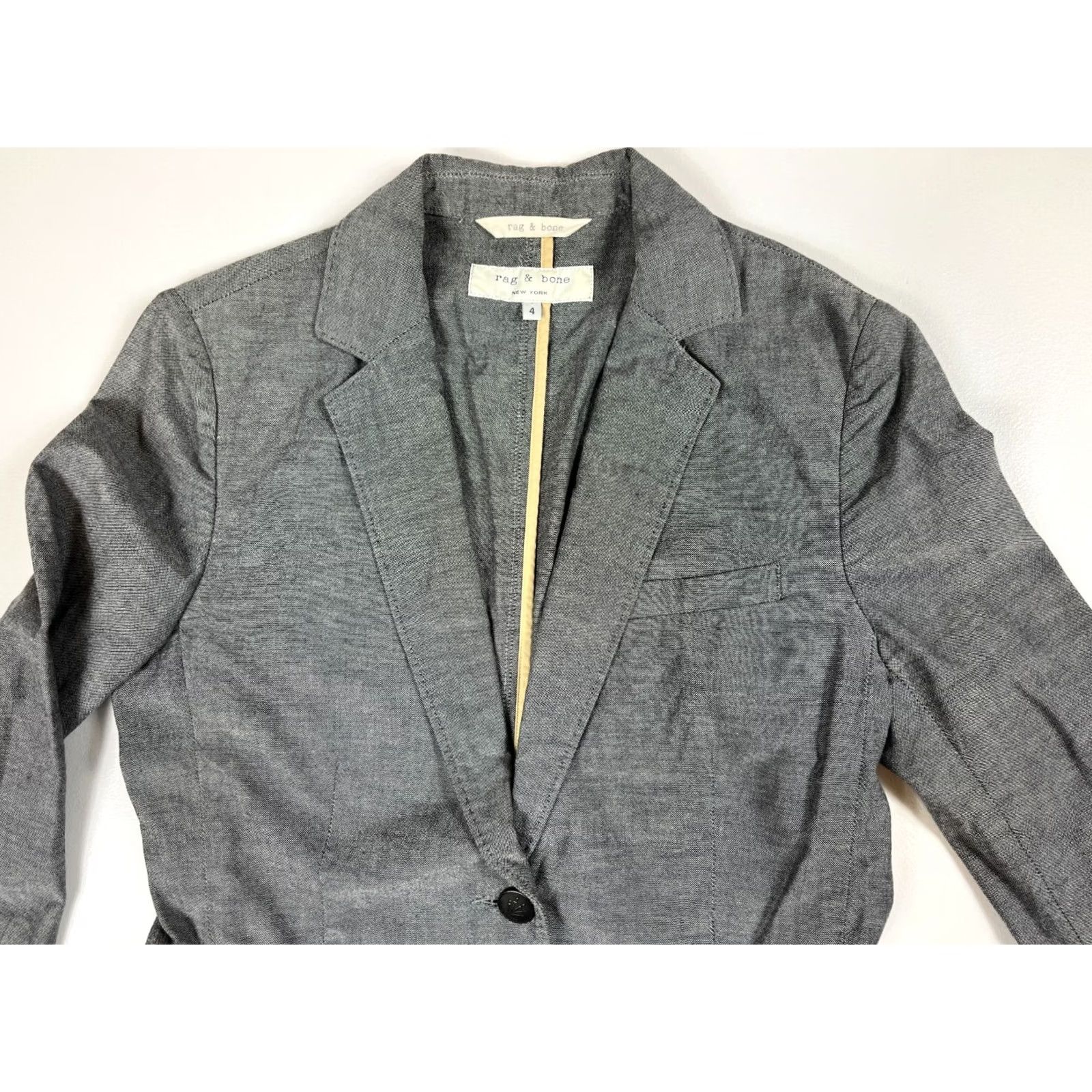 Rag & Bone VINTAGE rag & bone Blazer Jacket Women’s 4 Gray Cotton Button Long Sleeve Mid-Length Casual, Business, City, Classic, Designer Womens Size S / US 4 / IT 40 - 5 Thumbnail