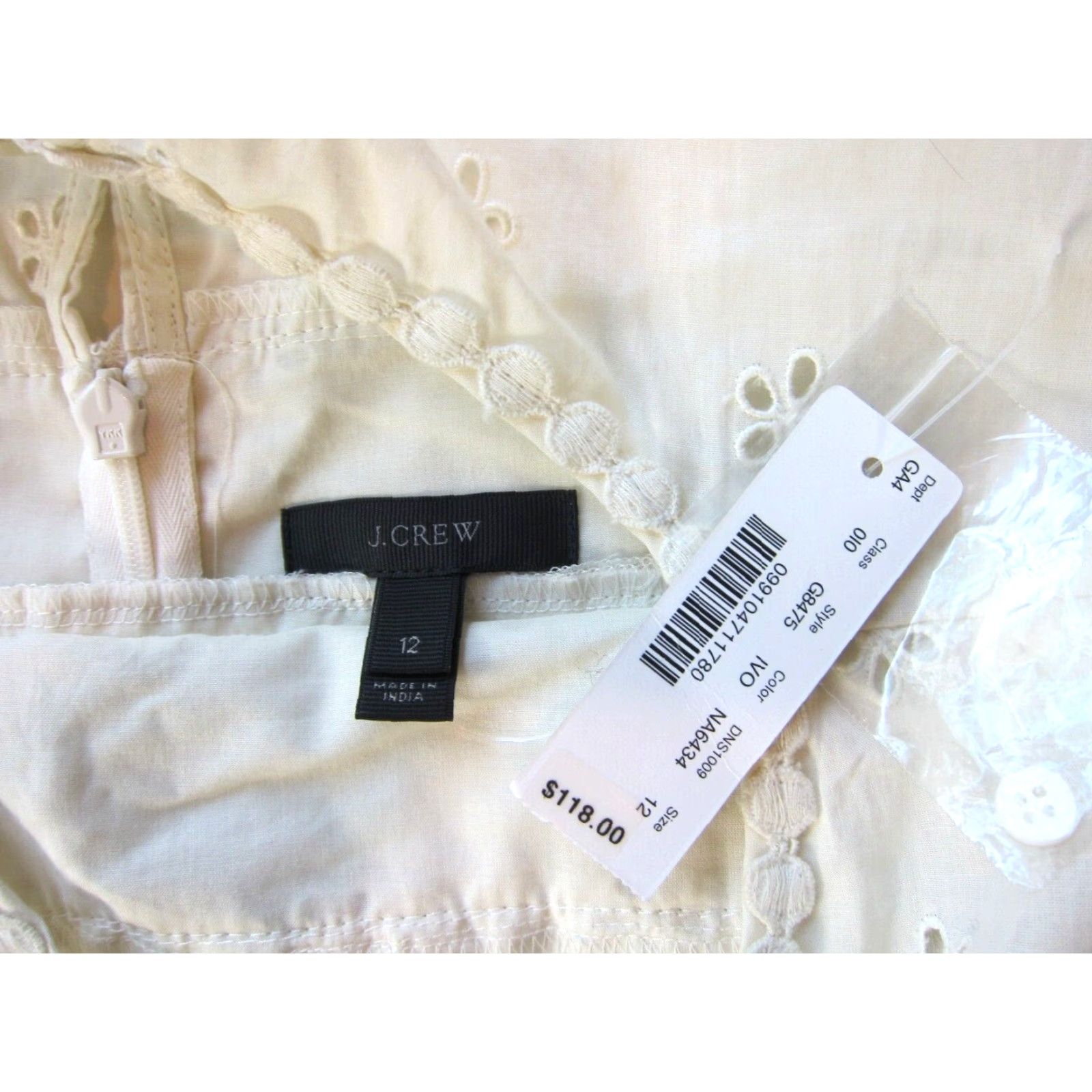 J.Crew NWT J.Crew 100% Cotton Ivory Embroidered Sleeveless Shift Sheath Tank Dress 12 Size XL / US 12-14 / IT 48-50 - 4 Thumbnail