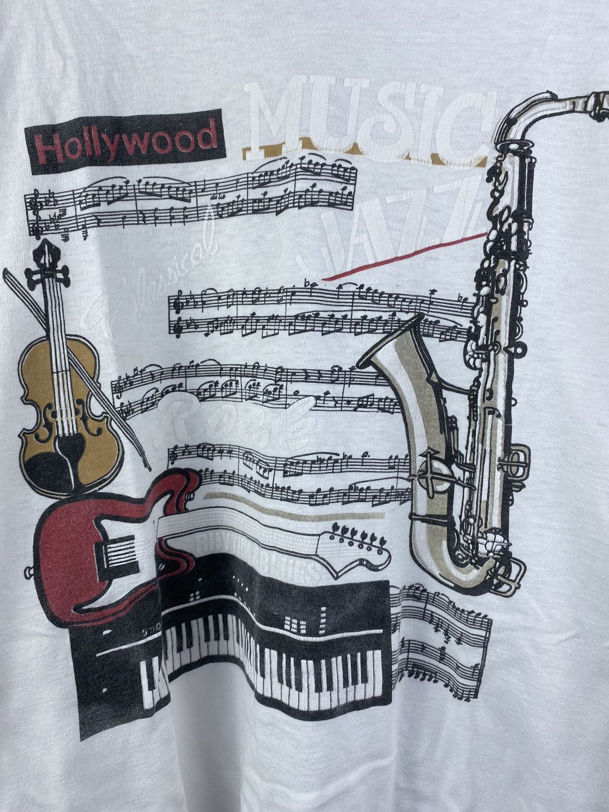Band Tees × Vintage 90s🔥Hollywood Music Jazz Rhythm Blues White Tee Size US L / EU 52-54 / 3 - 2 Thumbnail
