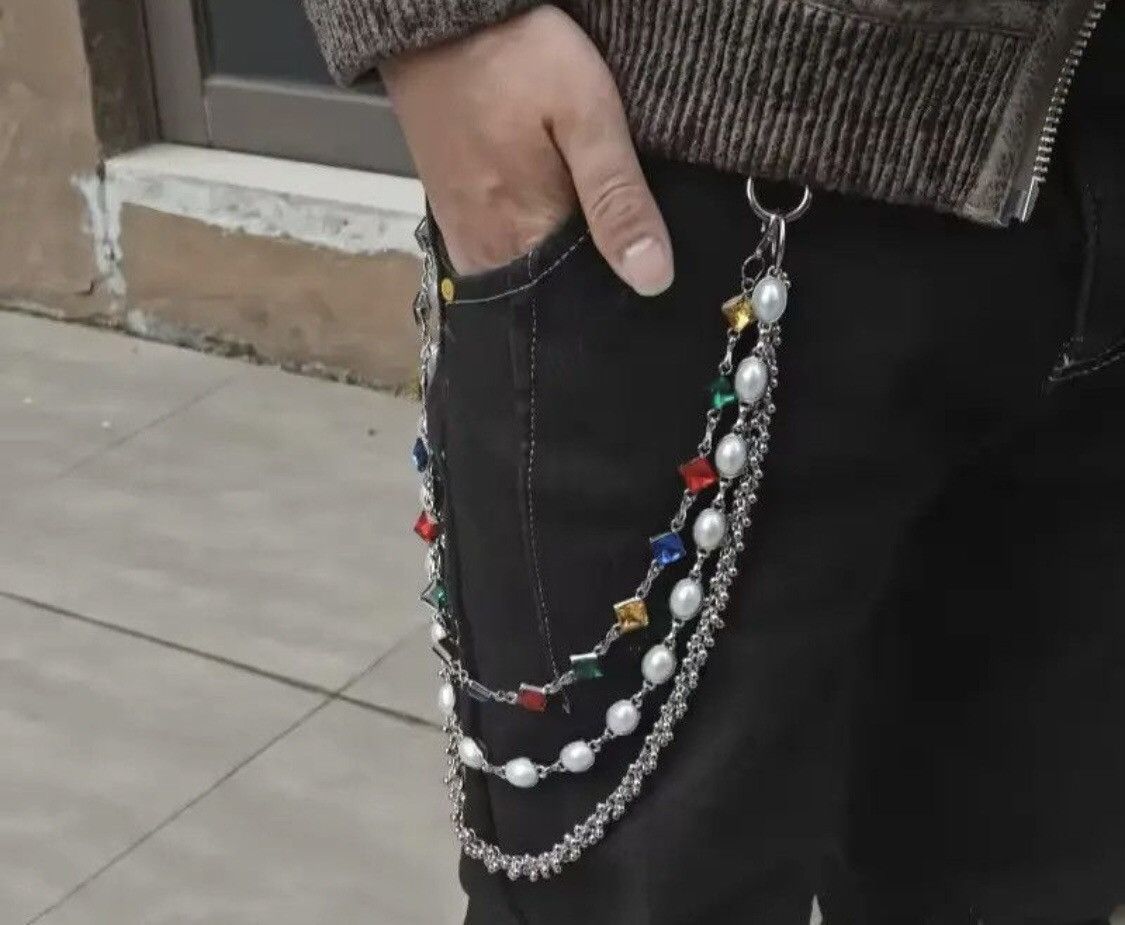 Jewelry Rhinestone Three Layers Pearl Pants Chain Waist Chain Size ONE SIZE - 2 Thumbnail