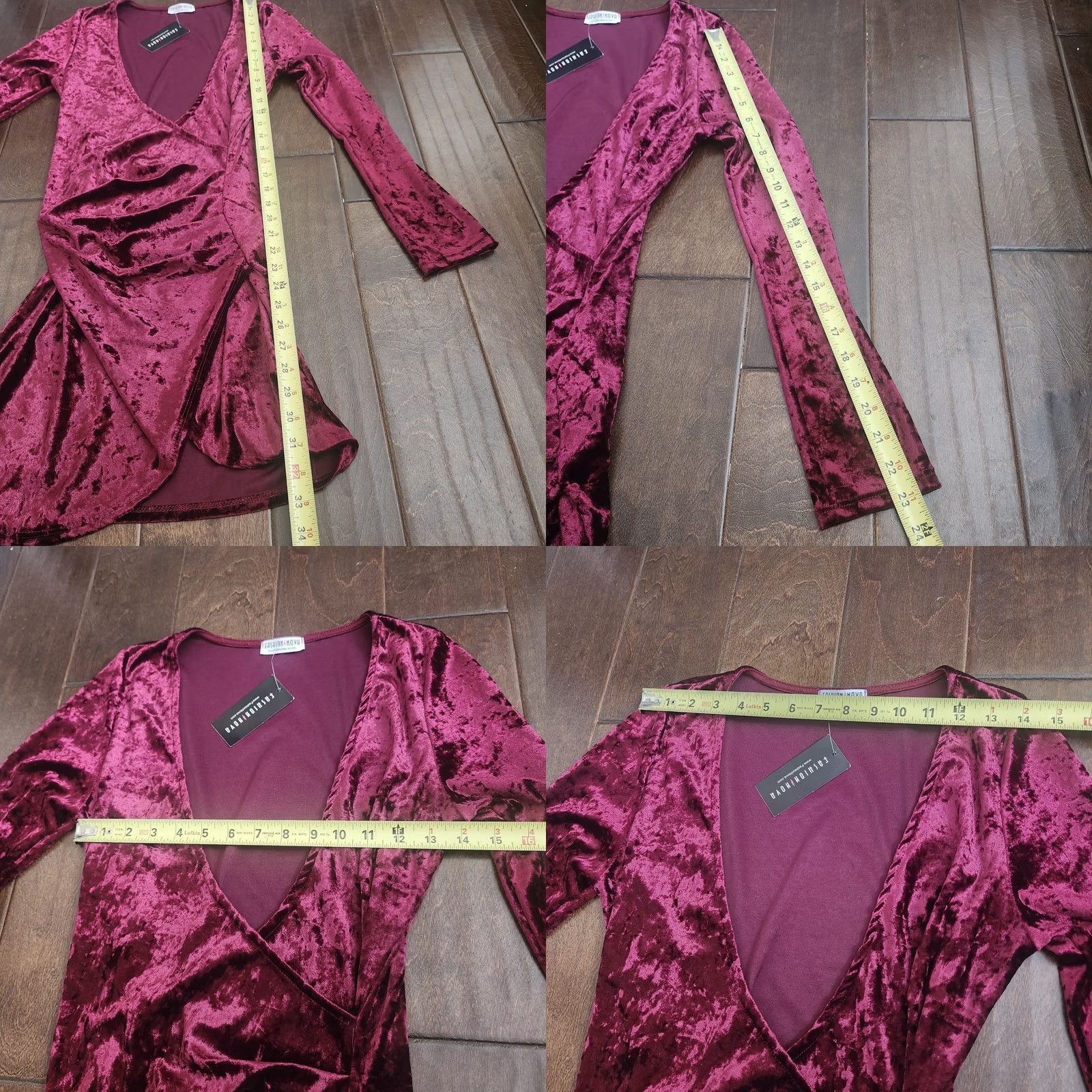 Fashion Nova Fashion Nova Riya Crushed Velvet Dress M Burgundy Wrap NWT Size M / US 6-8 / IT 42-44 - 9 Thumbnail