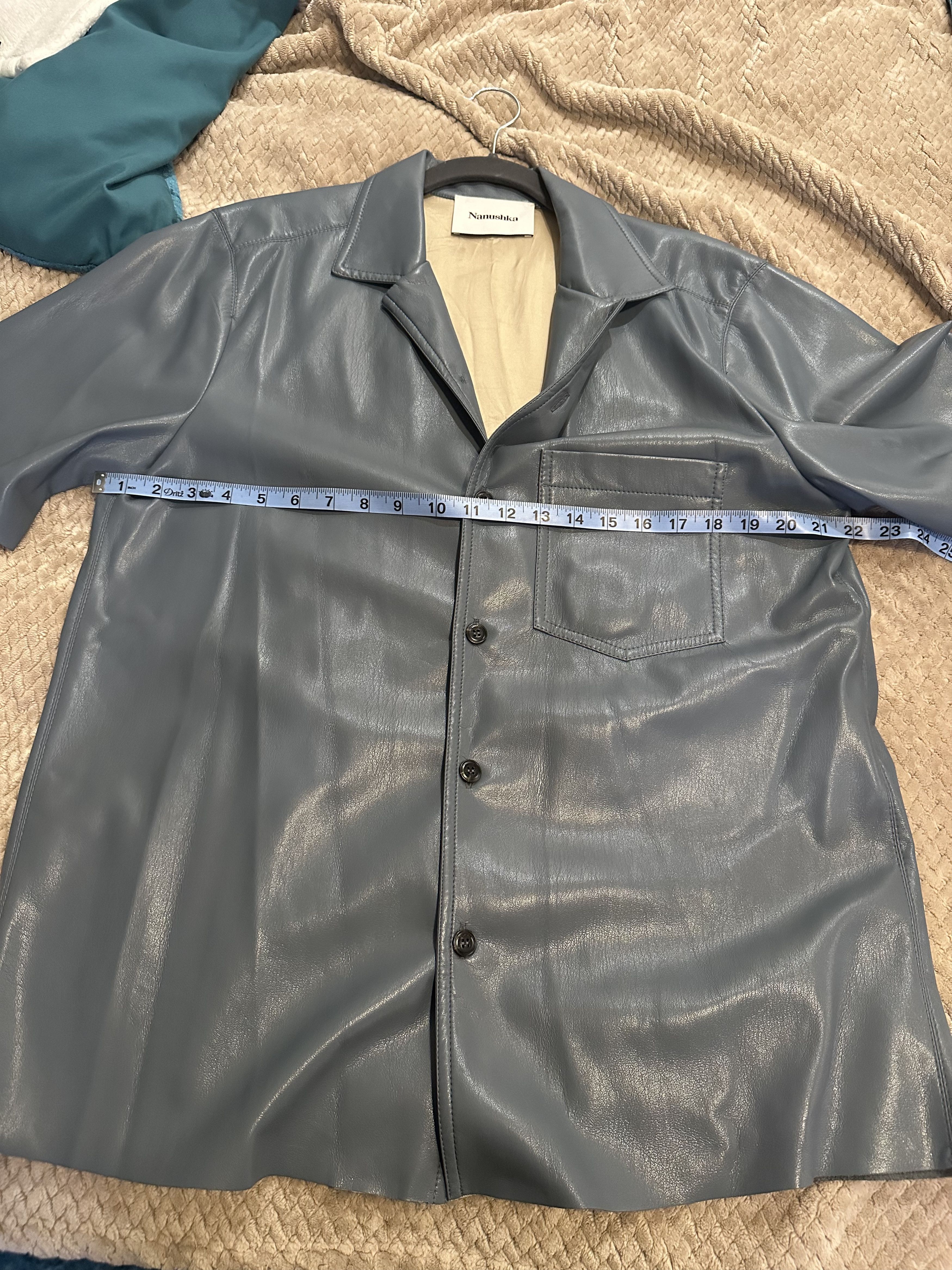 Nanushka vegan leather short sleeve button Shirt blue