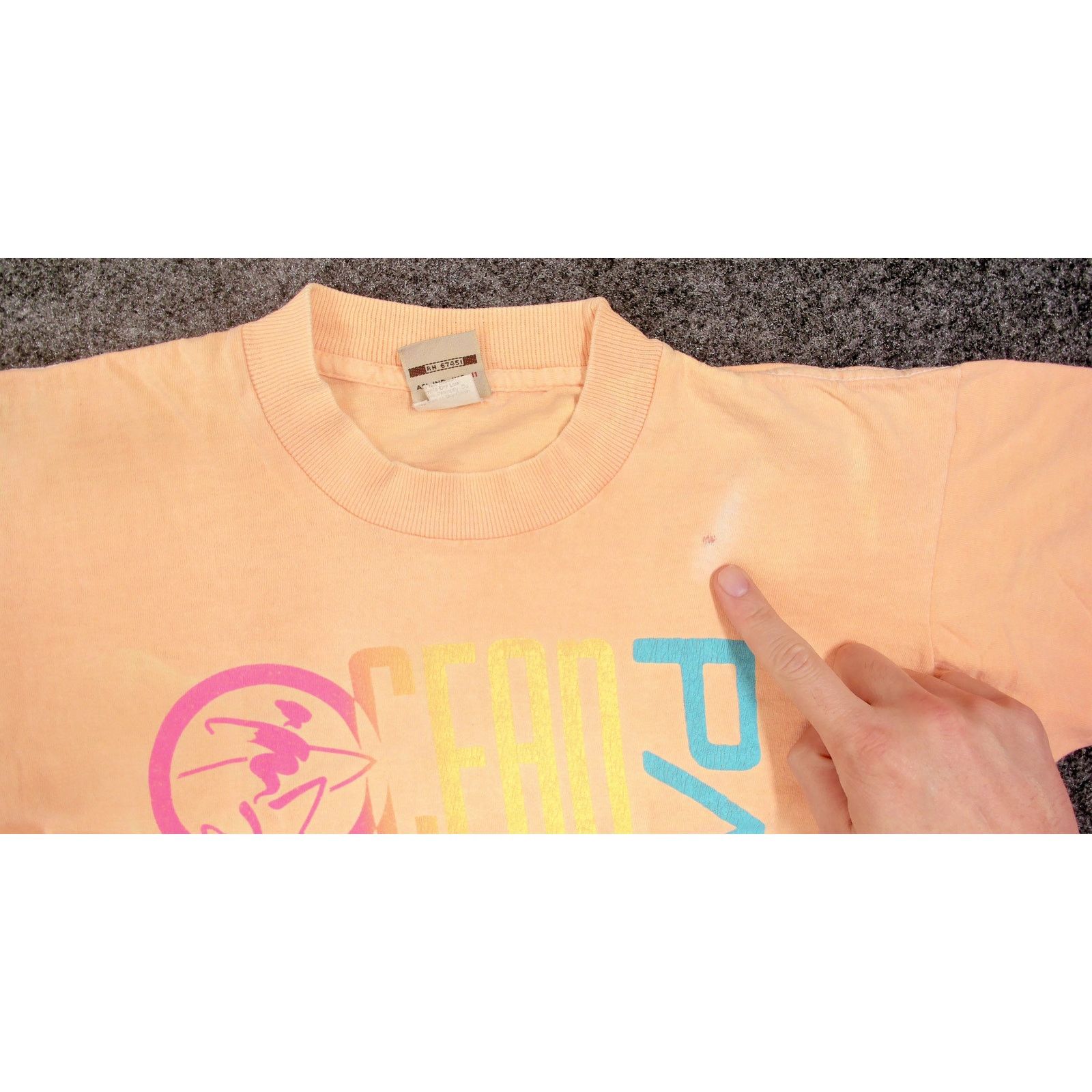 Ocean Pacific 1990 Ocean Pacific OP Neon Surfer Peach Single Stitch Tee Size US M / EU 48-50 / 2 - 11 Thumbnail