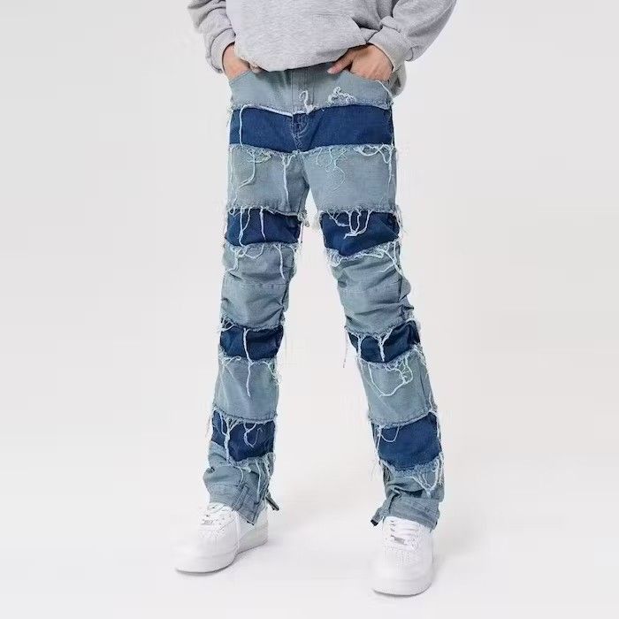 image of Distressed Denim x Jean Grunge Patchwork Jeans in Blue, Men's (Size 32)