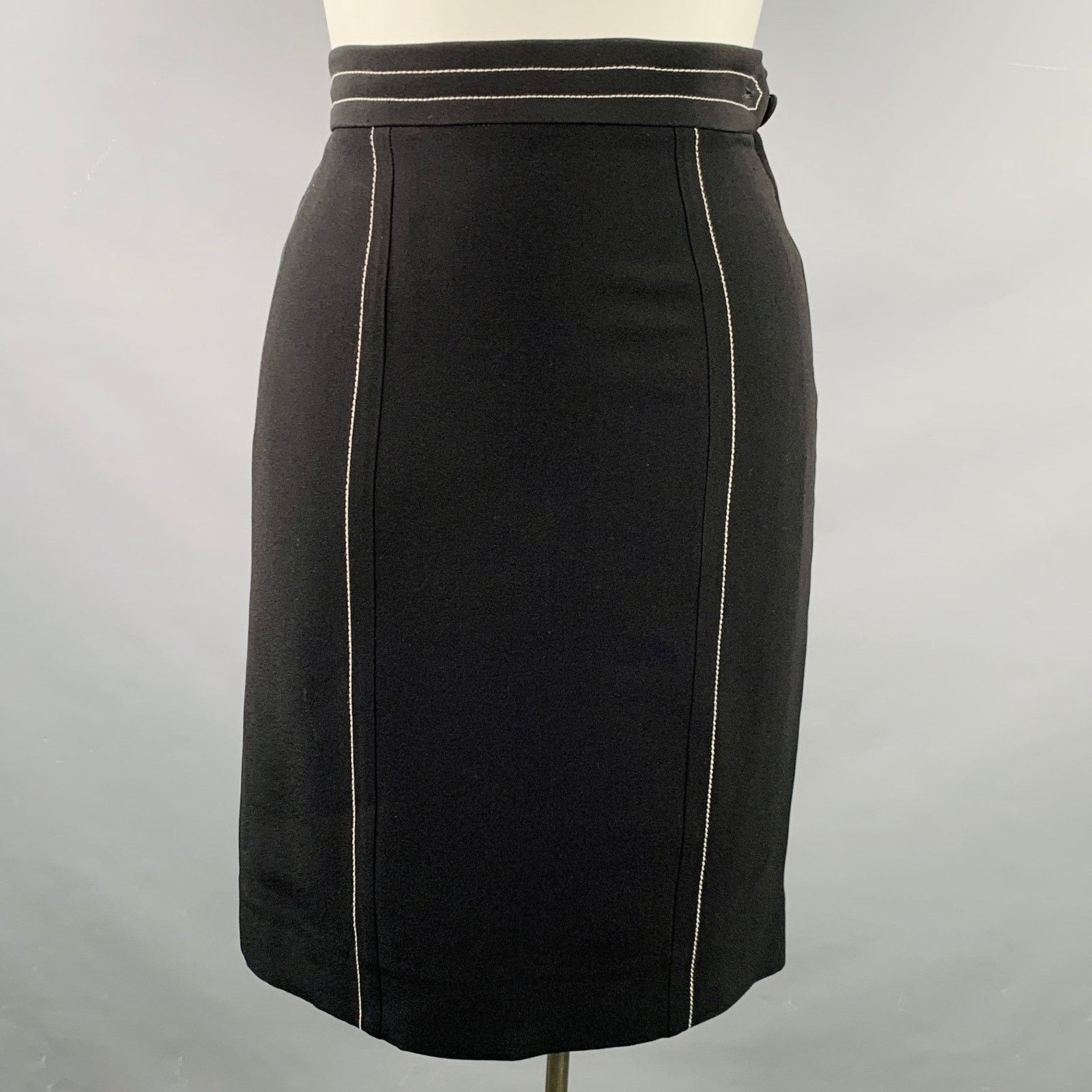Moschino Black White Rayon Blend Contrast Stitch Pencil Skirt Size 34" / US 12 / IT 48 - 1 Thumbnail