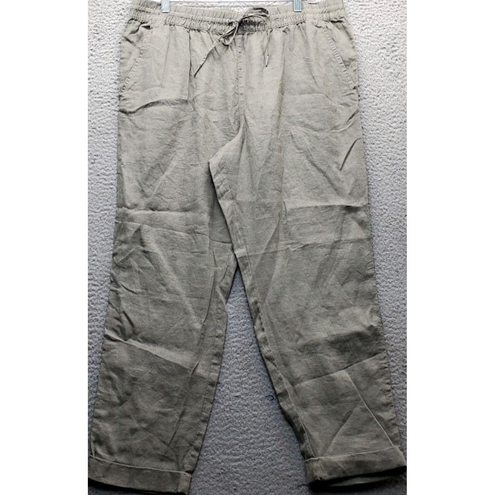 H&M H&M Womens Linen Pants Gray Relaxed Fit Drawstring Waist Size L Size 36" / US 14 / IT 50 - 2 Thumbnail