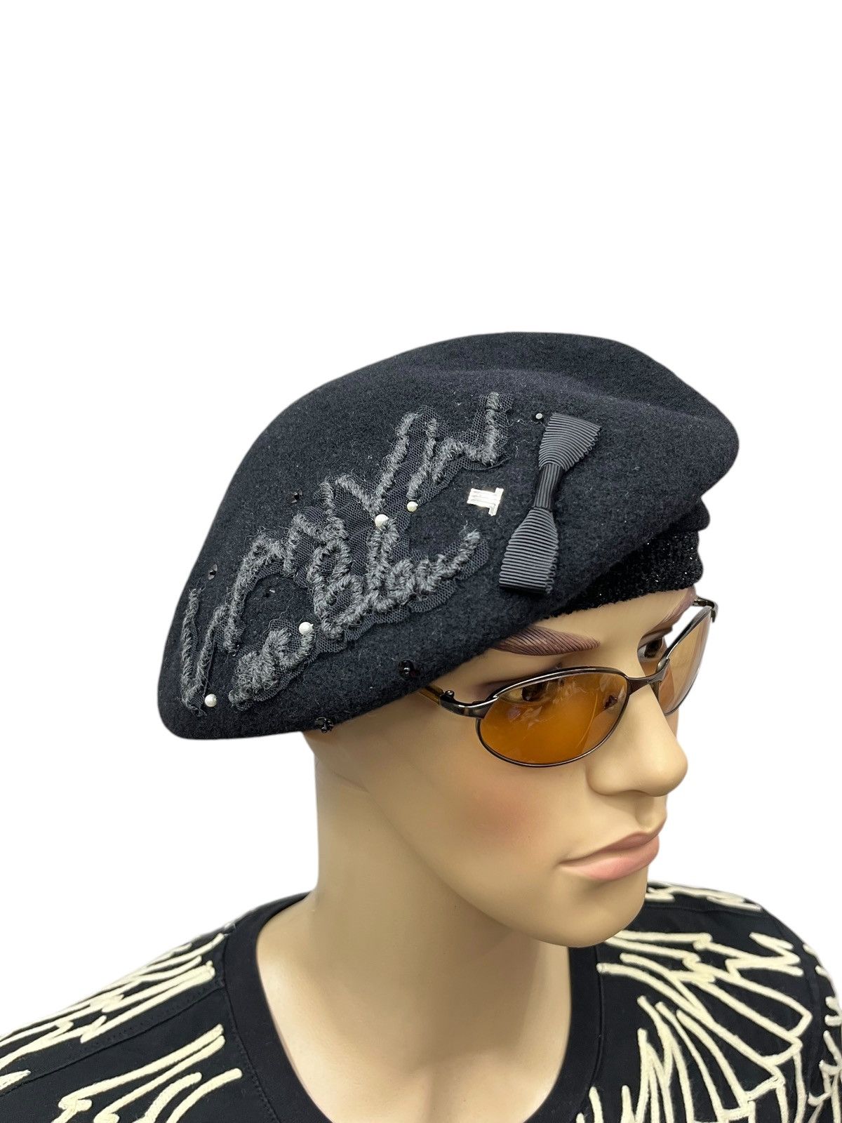 Lanvin 🔥LANVIN Embroidery Spellout Wool Beret Hat Gallery Size ONE SIZE - 1 Thumbnail
