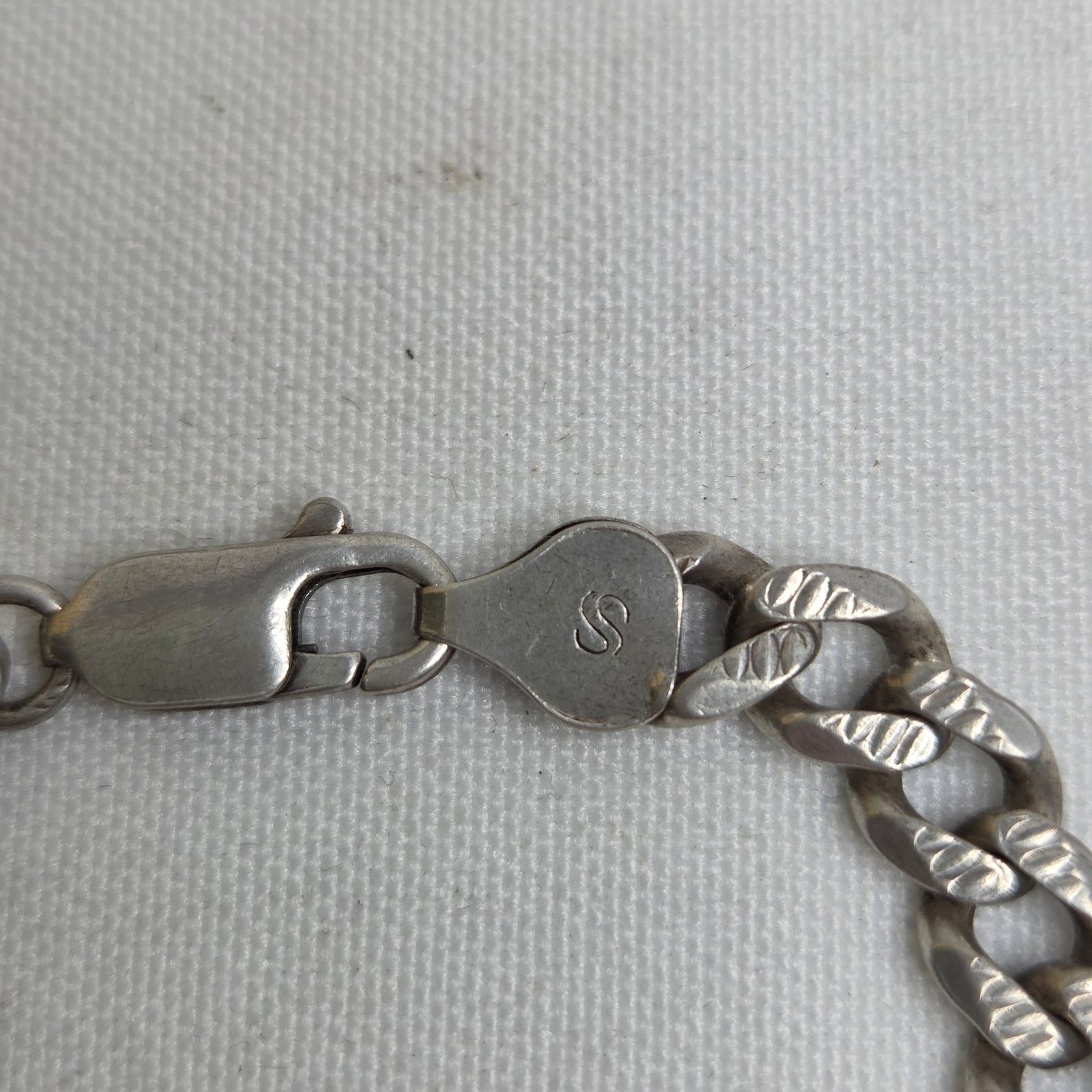 Sterling Silver Sterling Silver Textured Curb Chain Bracelet Italy .925 7.5" Size ONE SIZE - 4 Thumbnail