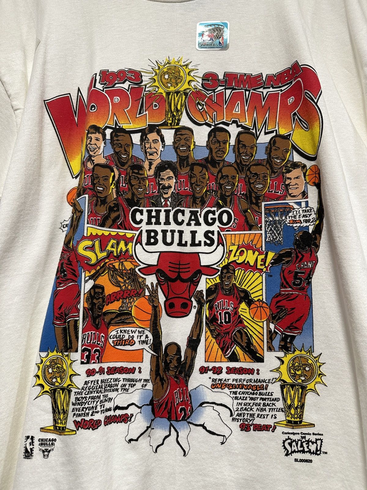 image of Anvil x Vintage Deadstock 1993 Bulls Comic Tee in White, Men's (Size XL)