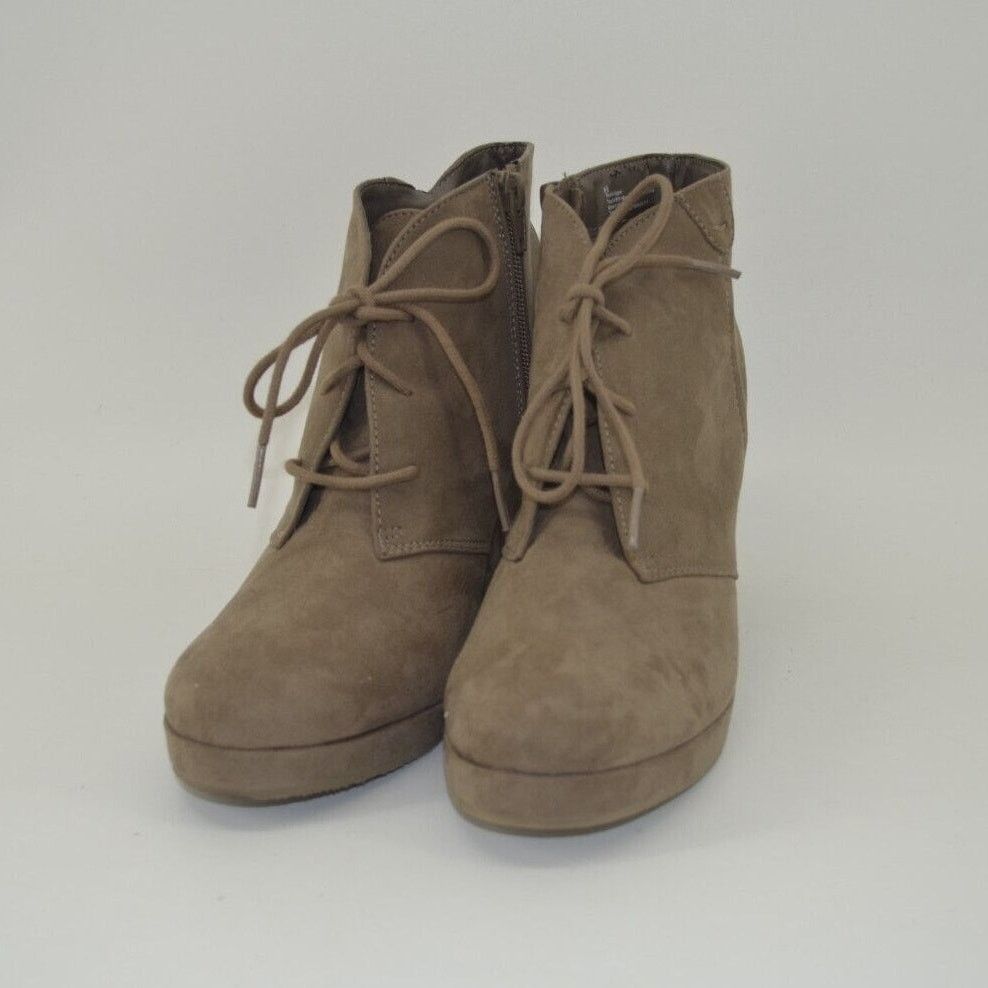 Merona Merona Size 8.5 Taupe Tan Boot Faux Suede Wedge Lace Women's Size US 8.5 / IT 38.5 - 1 Thumbnail