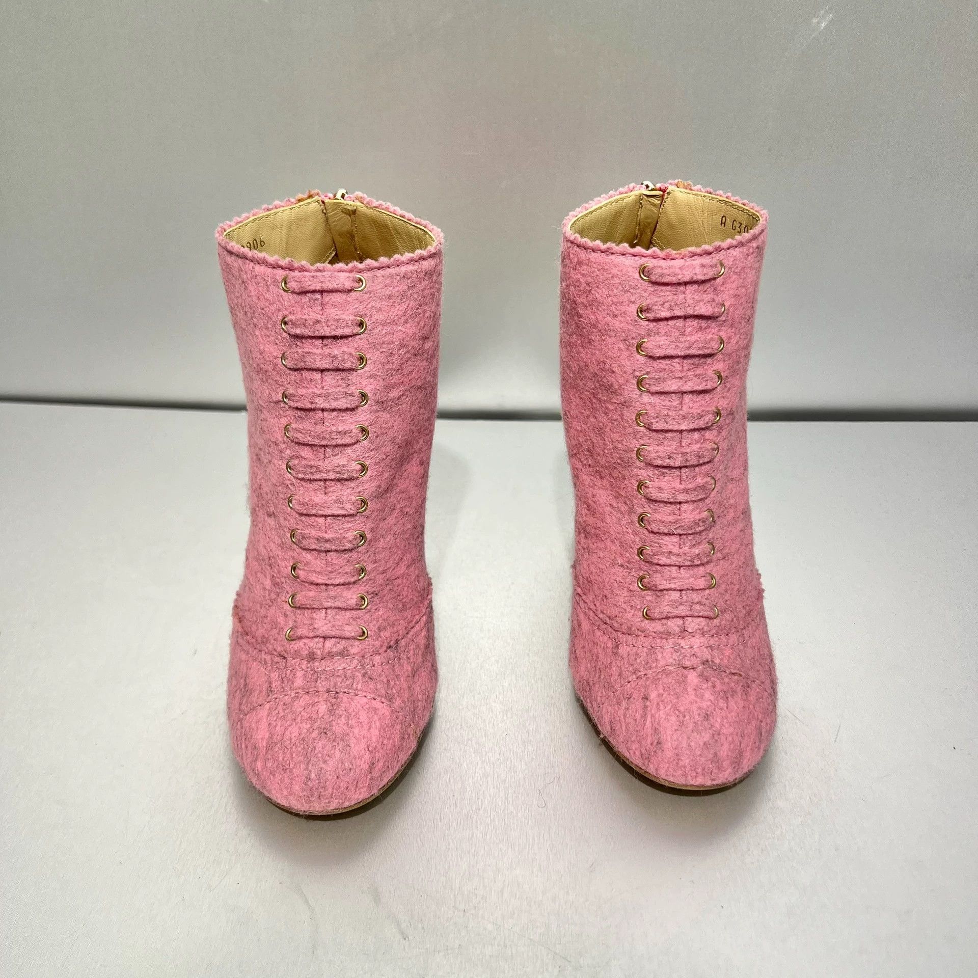 Chanel [Chanel] Pink Wool Quilted Chunky Heel Ankle Boots Size US 7 / IT 37 - 2 Thumbnail
