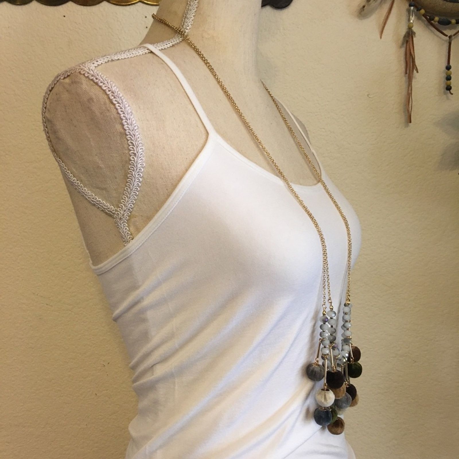 Vintage Vintage Vida layered Pom Pom crystal long necklace Size ONE SIZE - 2 Thumbnail
