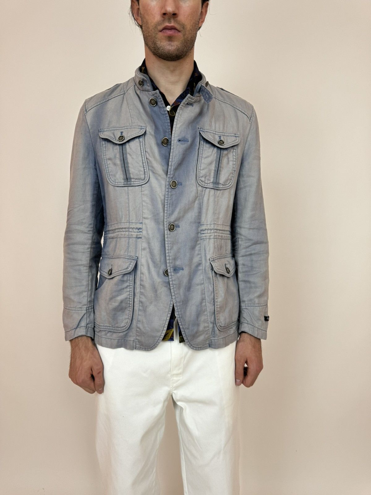 Other JEREM Unlined Blazer jacket stand up collar Linen/cotton Size 52R - 9 Thumbnail
