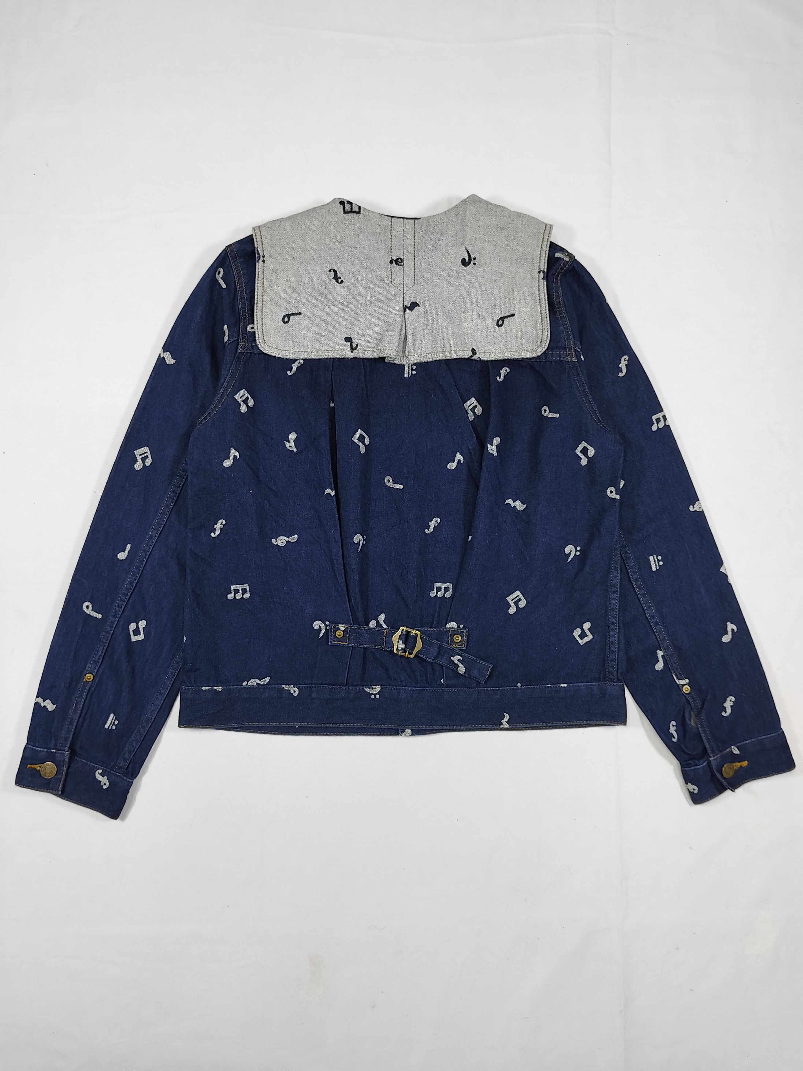 Frapbois Frapbois🇯🇵AOP Musical Notes Sailor Collar Denim Jacket Size M / US 6-8 / IT 42-44 - 5 Thumbnail