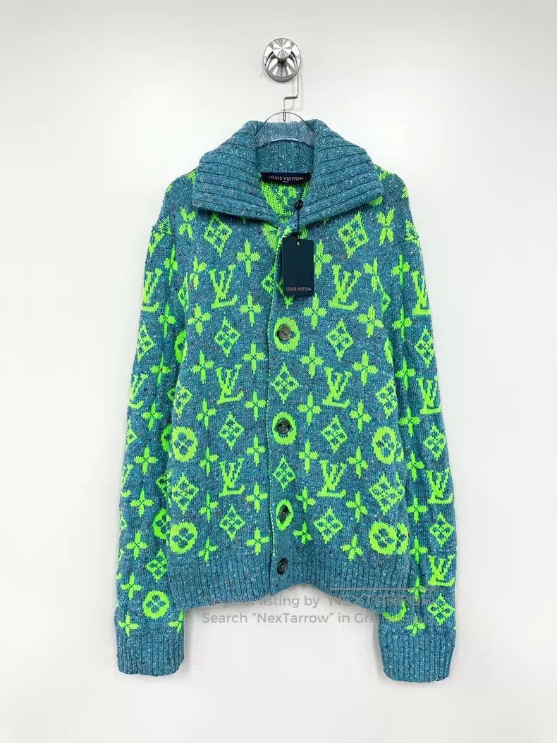 Louis Vuitton Louis Vuitton Fluorescent green printed logo knitted cardi Size US M / EU 48-50 / 2 - 1 Thumbnail