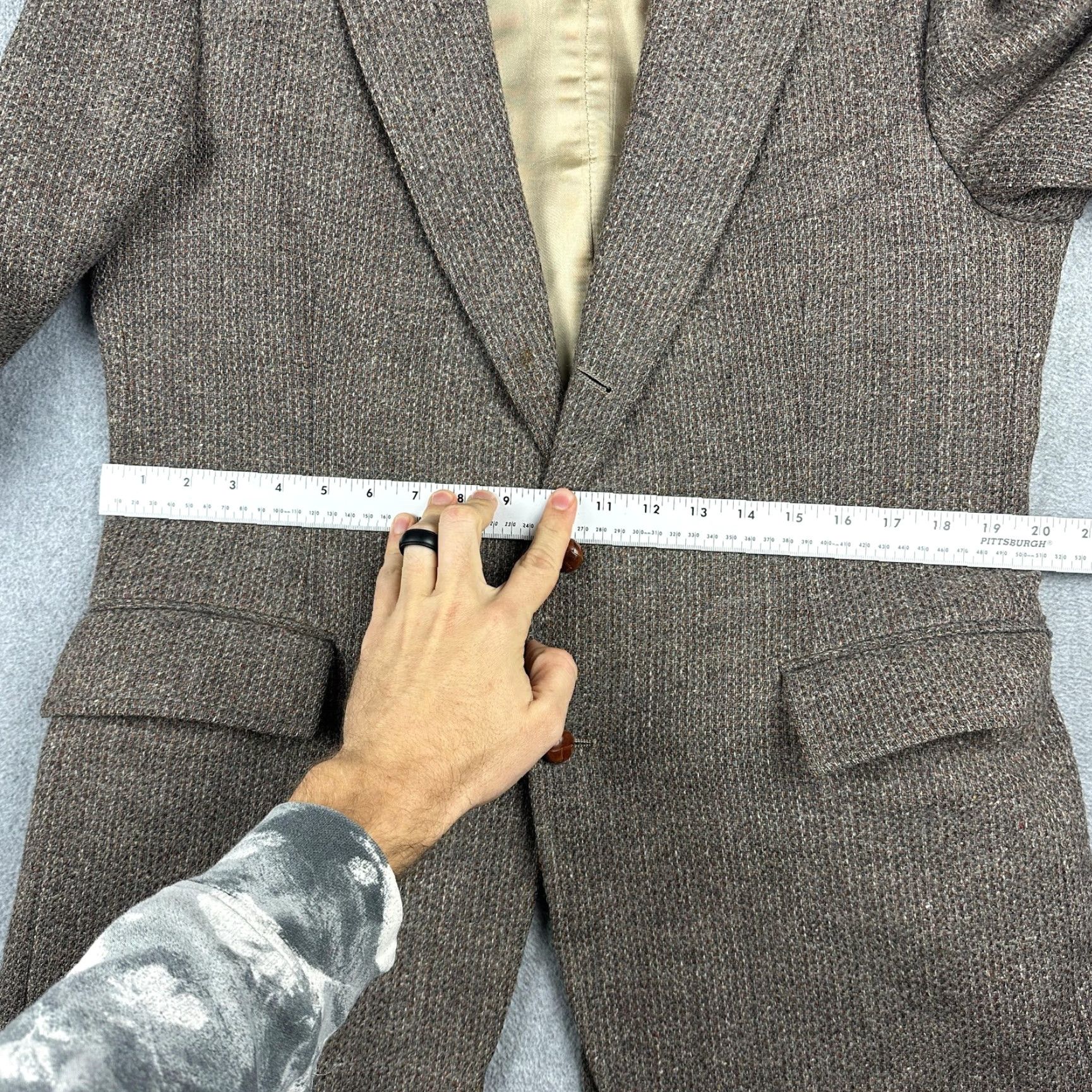 Vintage Yardam Ltd Mens Blazer Sport Coat 40R Brown Gray Tweed 2 Button Notch Lapel Wool Jacket Jacket Front Two-Button Single-Breasted Casual Business Mens Size 40R - 7 Thumbnail