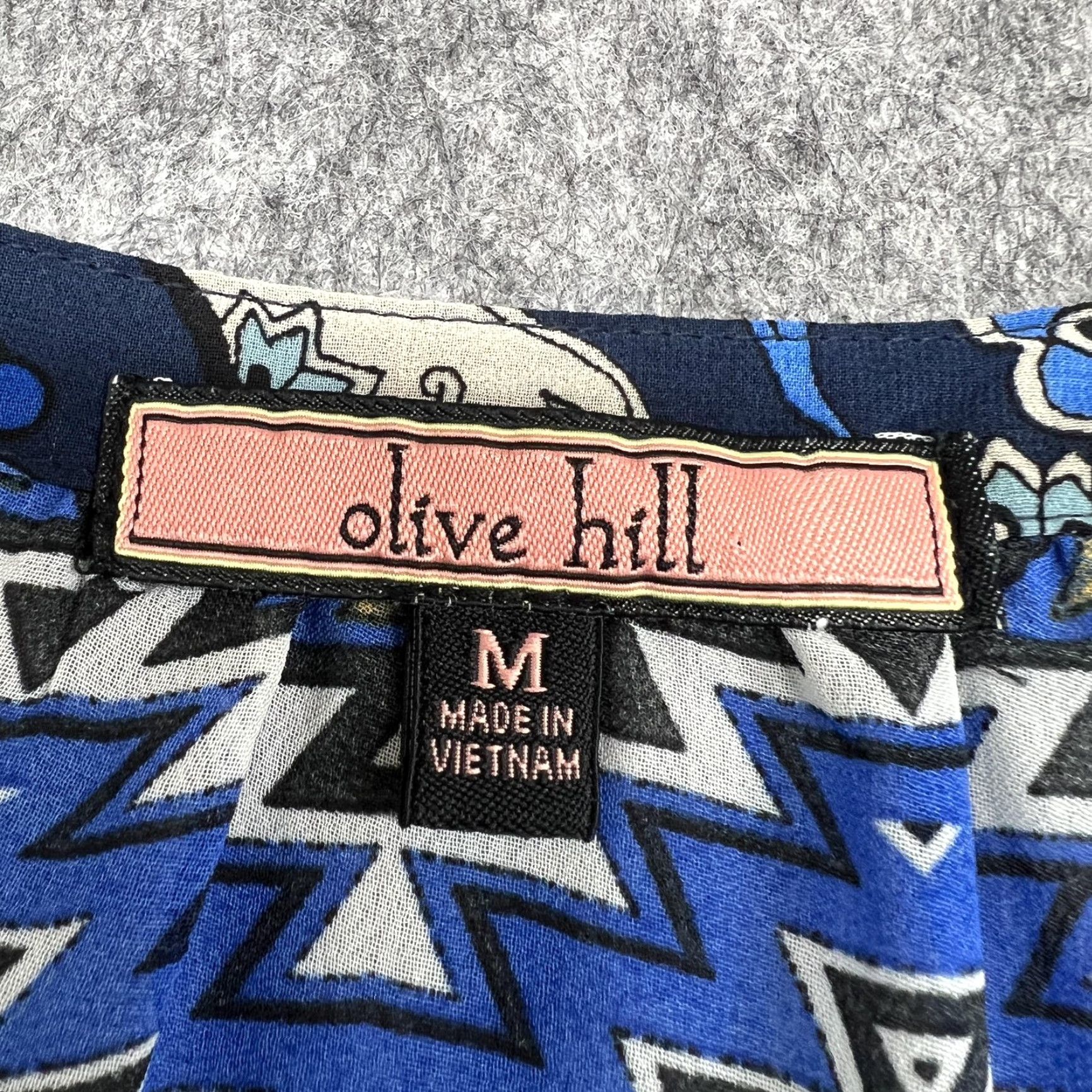 Vintage Olive Hill Blouse Womens M Blue Paisley Chevron V-Neck 3/4 Sleeve Tunic Top Size M / US 6-8 / IT 42-44 - 3 Thumbnail