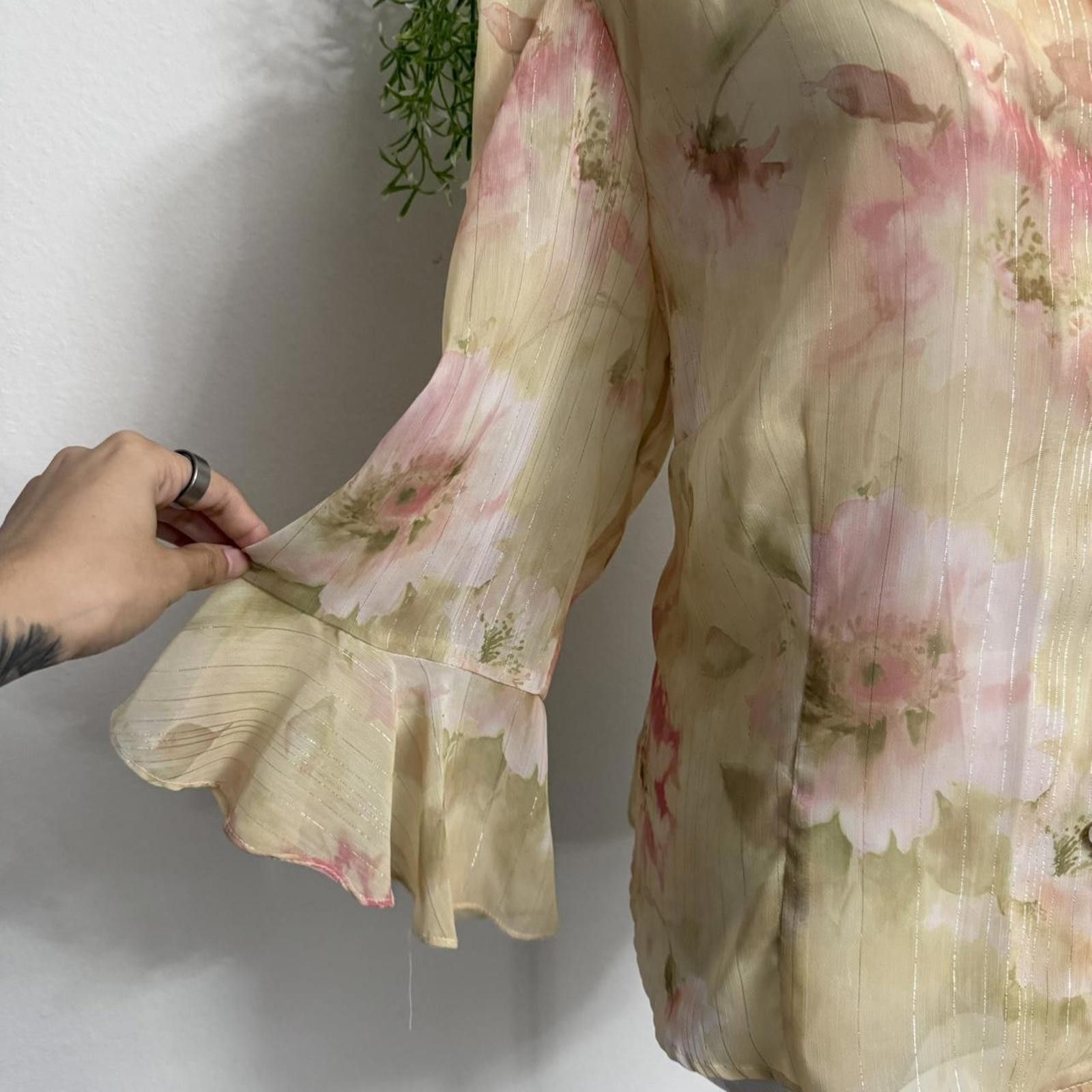 Designer Y2k coquette fairy floral sheer blouse ruffle sleeves Size XL / US 12-14 / IT 48-50 - 6 Thumbnail