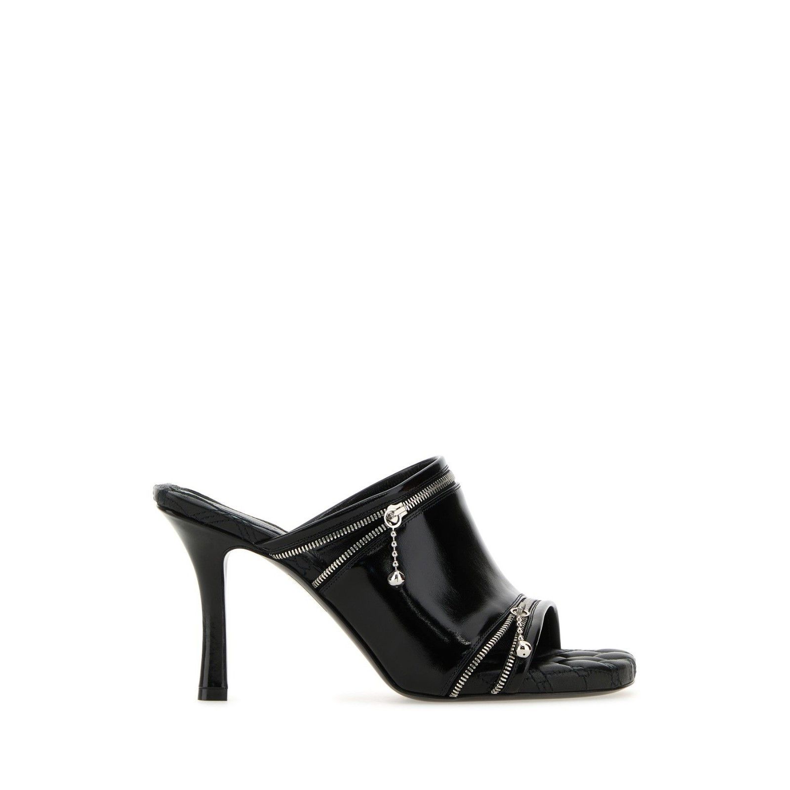 BURBERRY Black Leather Peep 85mm Heel Mules New And Authenti