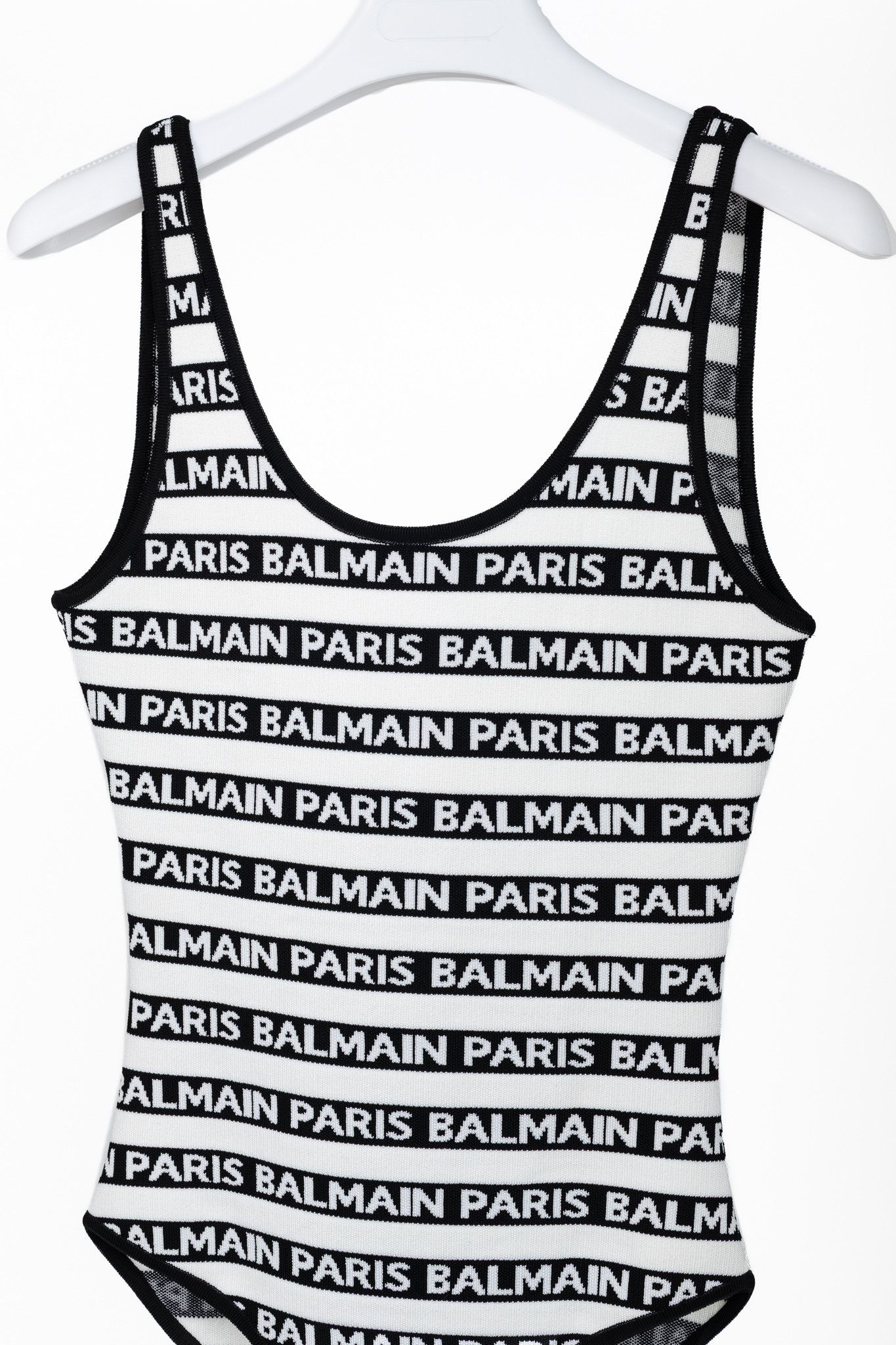 Balmain Balmain Black & White Knit All-Over Logo-Stripe Bodysuit Size M / US 6-8 / IT 42-44 - 3 Thumbnail