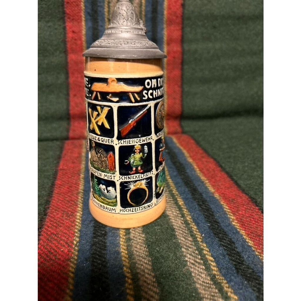 The Unbranded Brand 2 Large 20th Century German Ceramic Beer SteinwithPewter Lid Size ONE SIZE - 7 Thumbnail