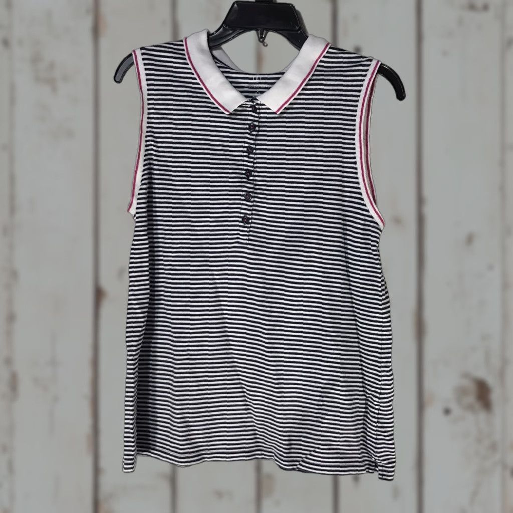 Lands' End Lands' End Multicolor Striped Sleeveless Polo Shirt Womens Size L Casual Lightweight Size L / US 10 / IT 46 - 1 Thumbnail