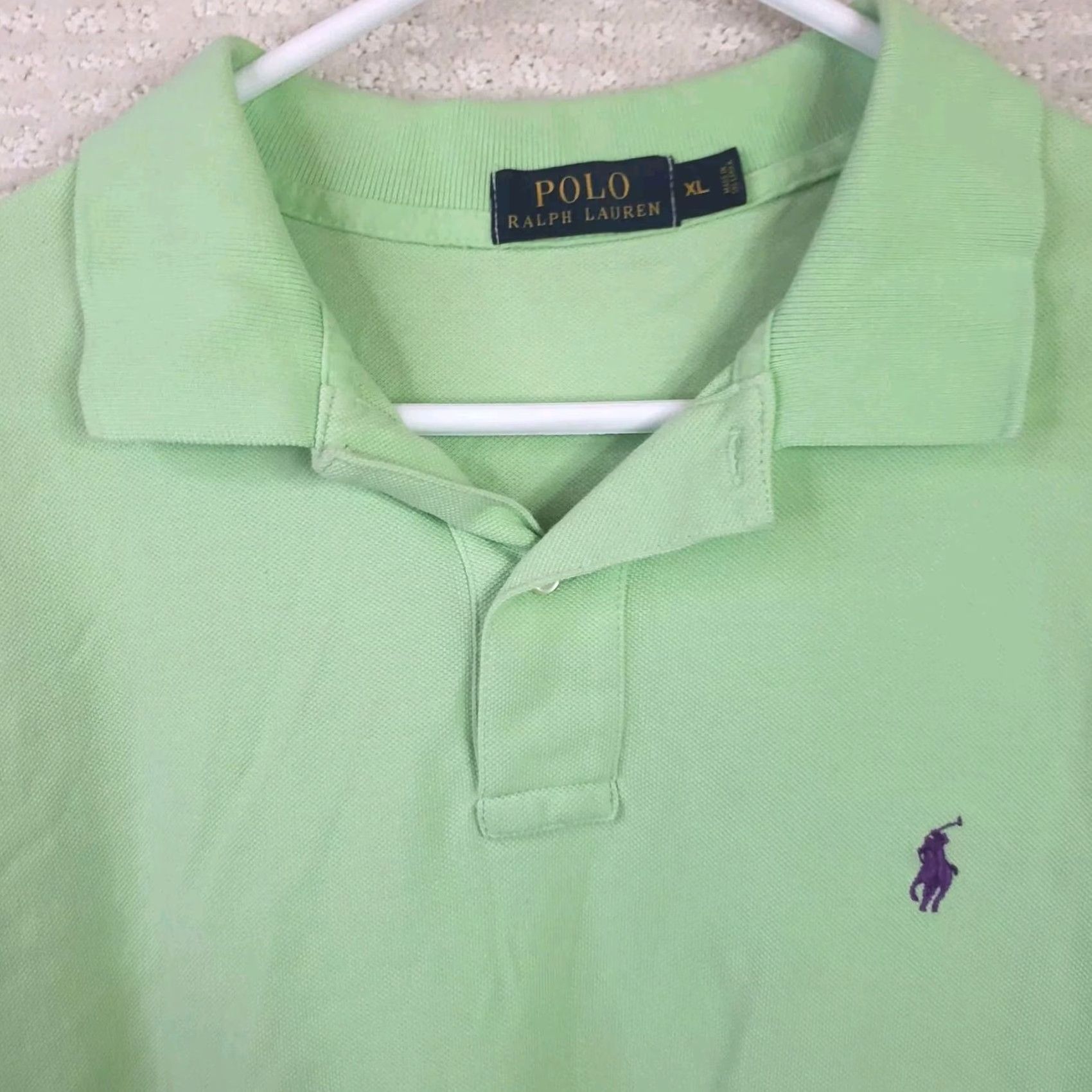 Ralph Lauren VINTAGE Polo Ralph Lauren Shirt Men XL Green Purple Pony Short Sleeve Golf Preppy 90s Mens Size US XL / EU 56 / 4 - 3 Thumbnail
