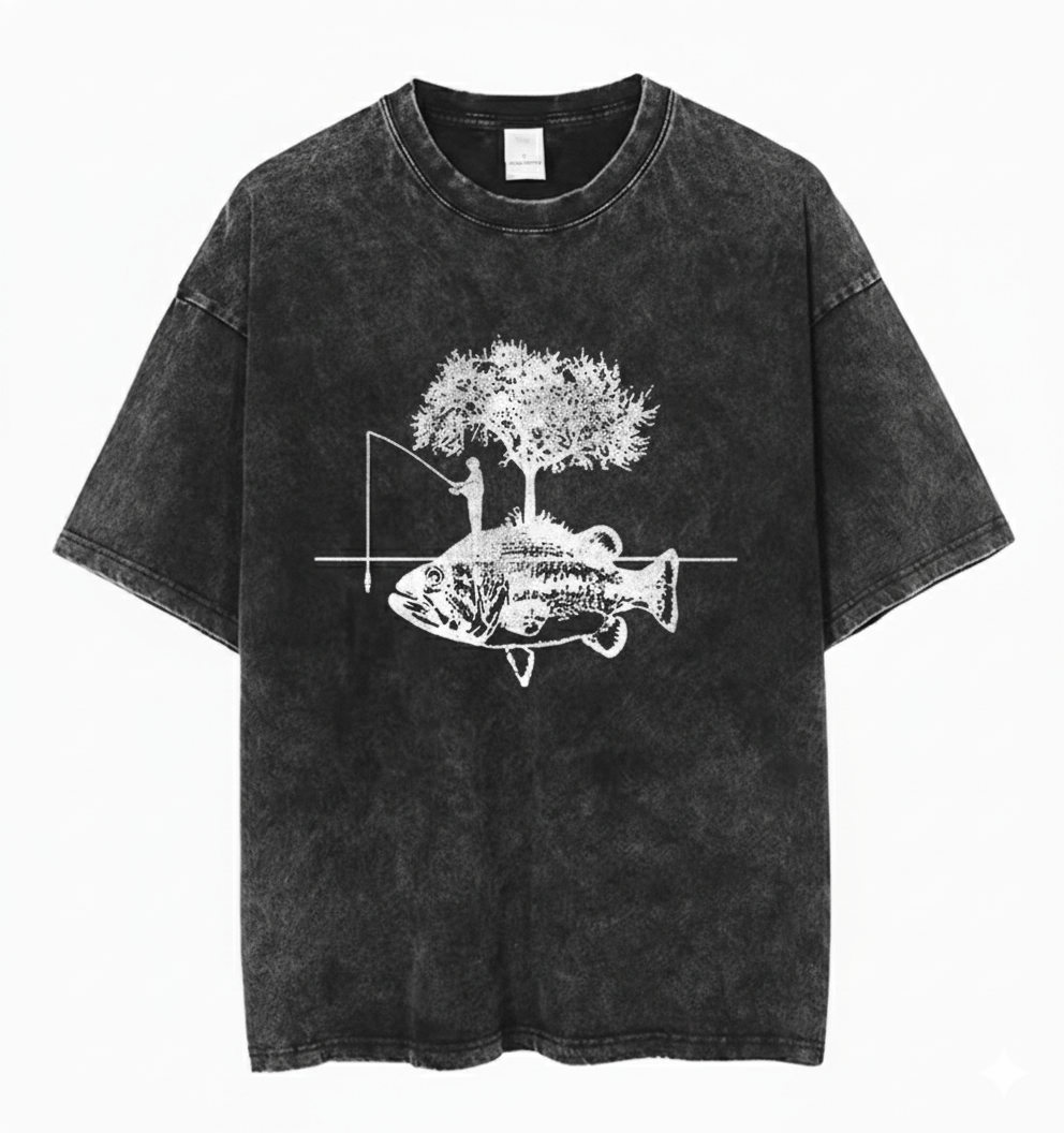 Japanese Brand Y2K Streetwear Retro Fish Tree Anime Washed T-Shirt Size US XL / EU 56 / 4 - 1 Thumbnail