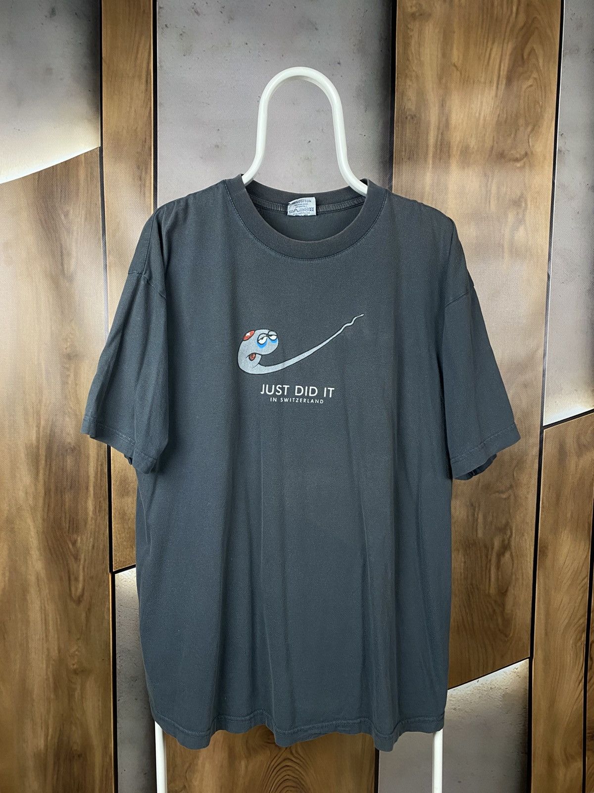 Vintage 🙊Vintage 90s Humor T-Shirt Nike Sperm Just Did It In Switze🙊 Size US XL / EU 56 / 4 - 1 Thumbnail