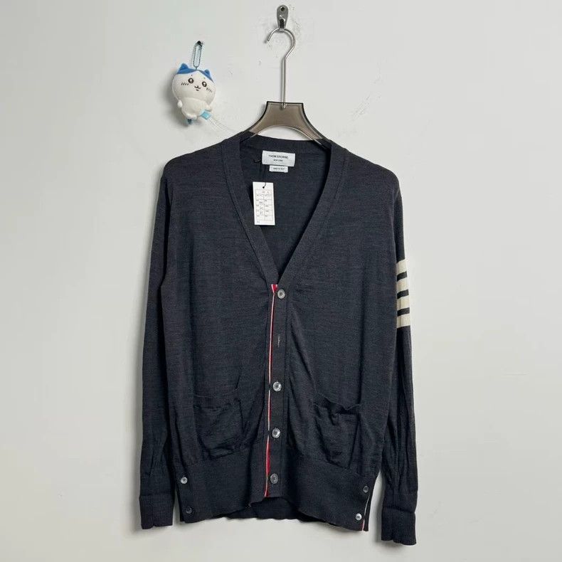 Thom Browne THOM BROWNE Grey 4-stripe Wool Cardigan 2502-Nextarrow Size US L / EU 52-54 / 3 - 1 Thumbnail