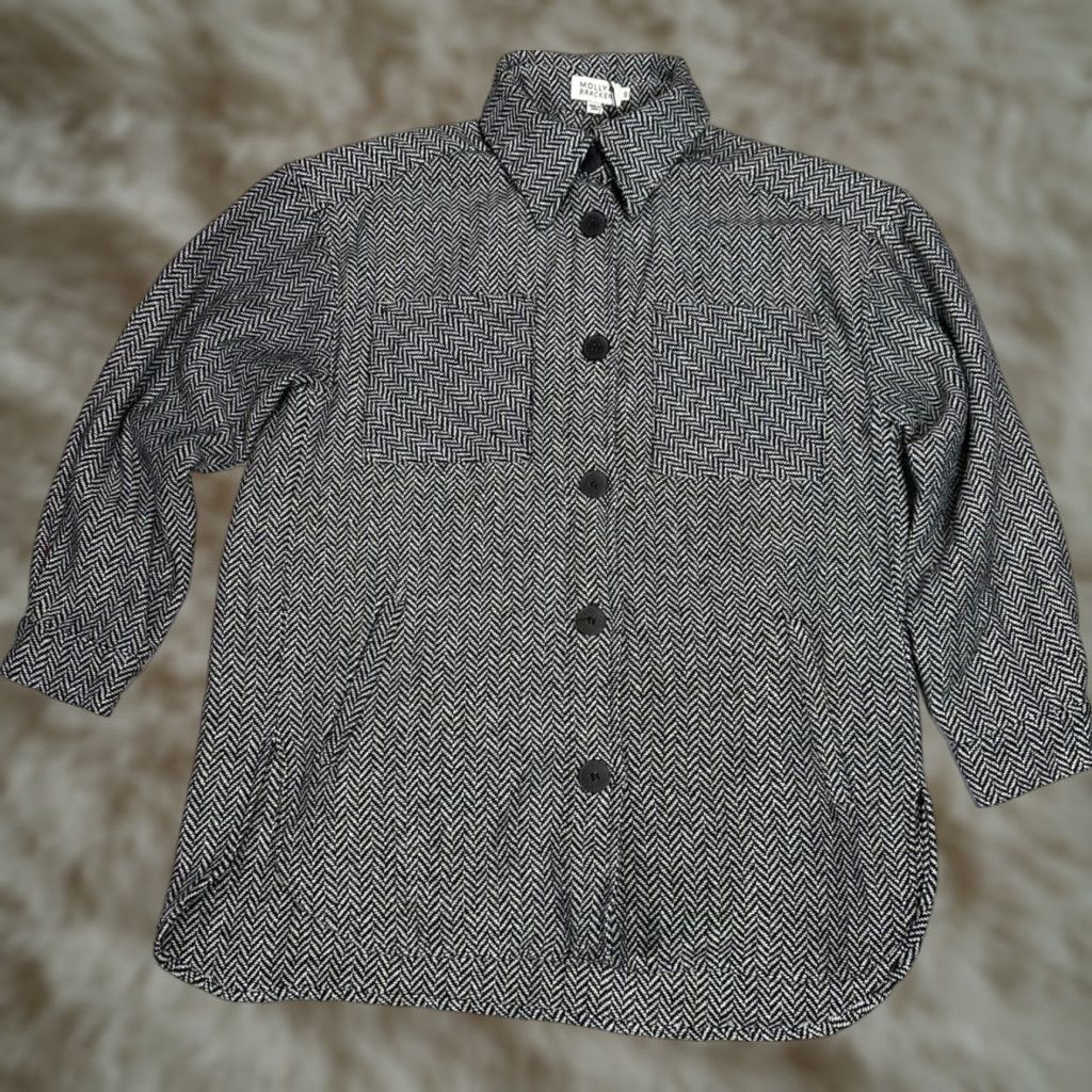 Vintage Molly Bracken Womens Jacket S Gray Herringbone Button Up Pockets Shirt Jacket Size S / US 4 / IT 40 - 1 Thumbnail