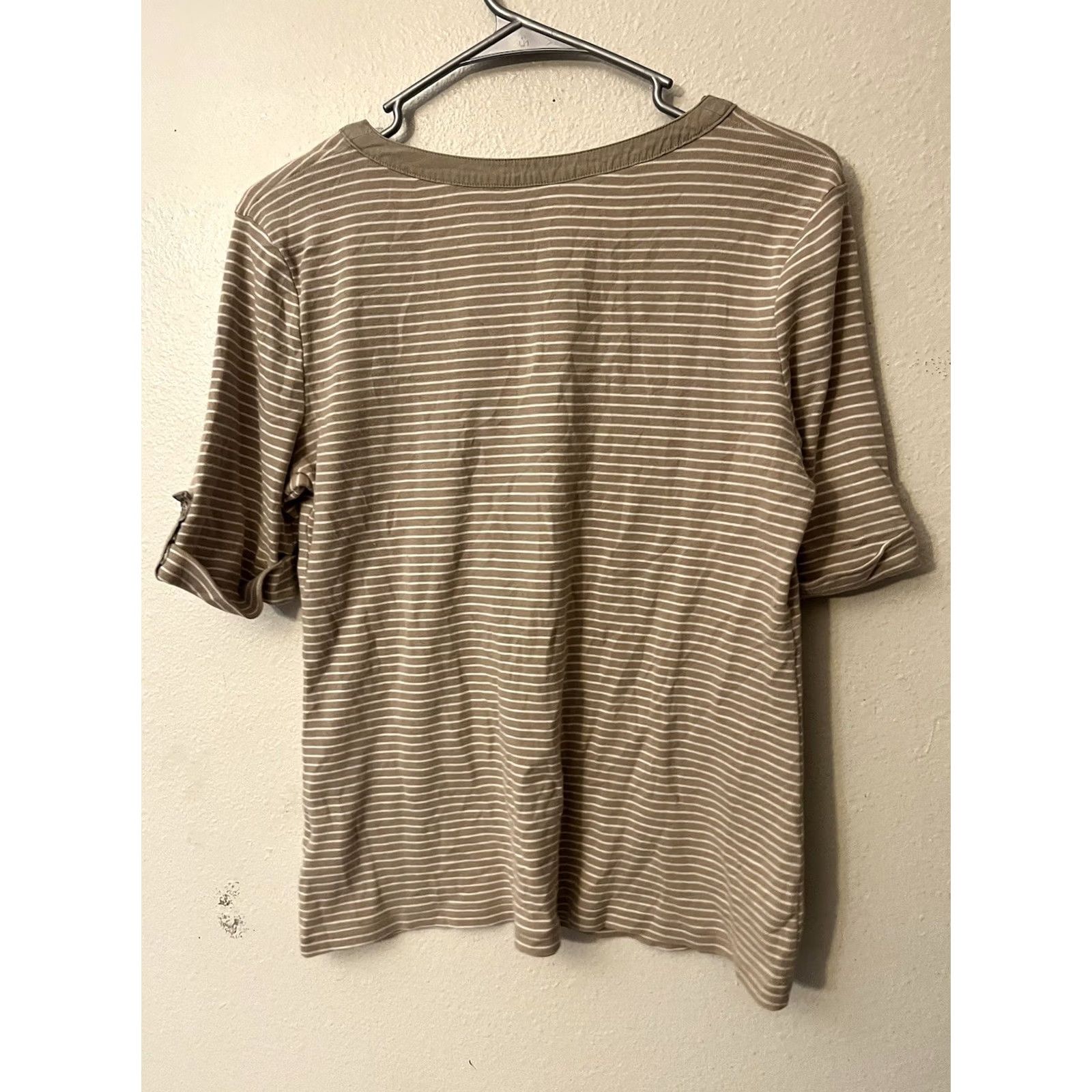 Croft & Barrow Croft & Barrow Shirt Womens M Brown Striped Cotton Henley Neck Roll Tab Sleeve Casual Easy Care Size M / US 6-8 / IT 42-44 - 2 Thumbnail