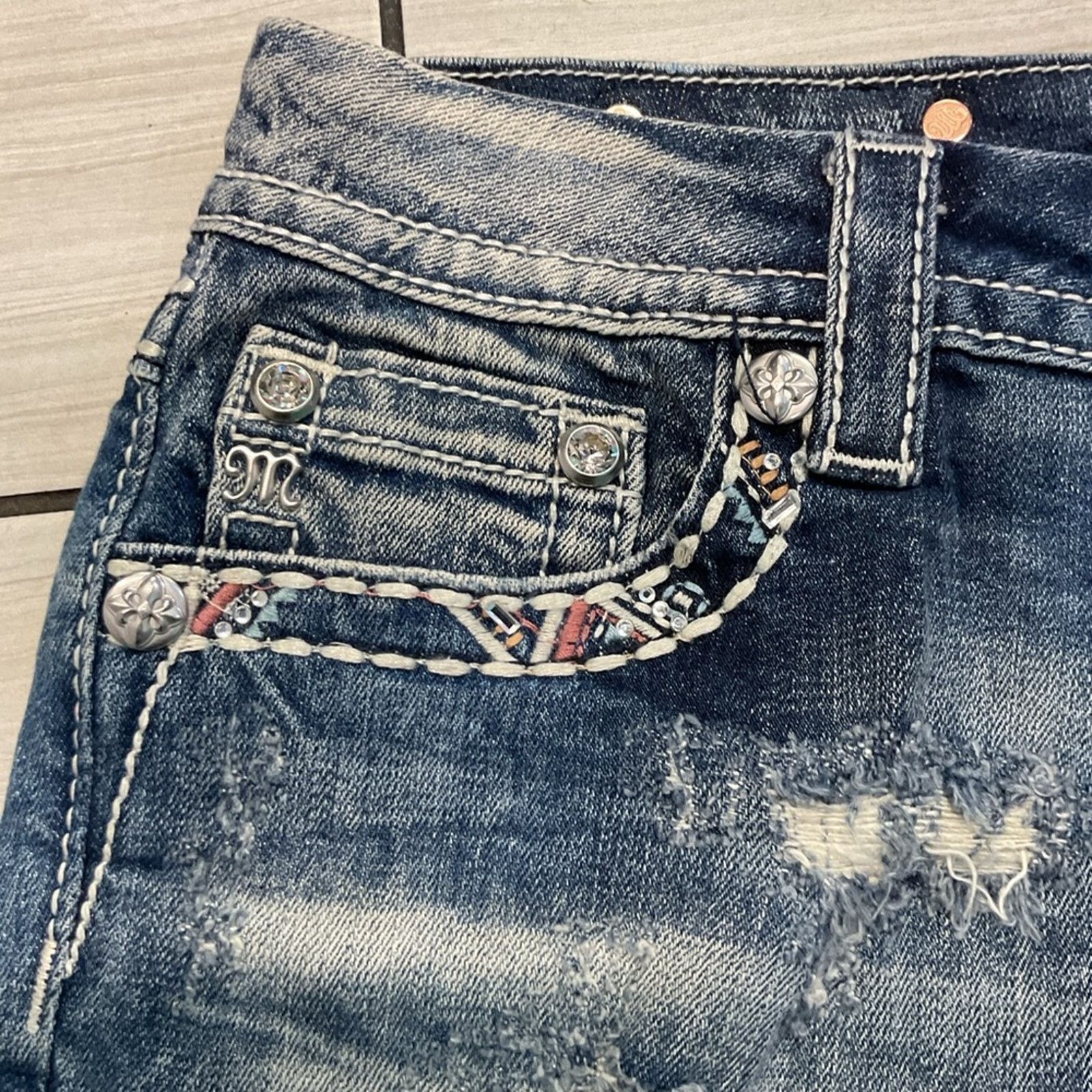 Miss Me Miss Me Embellished Flap Pocket Denim Jean Shorts Size 29" - 6 Thumbnail
