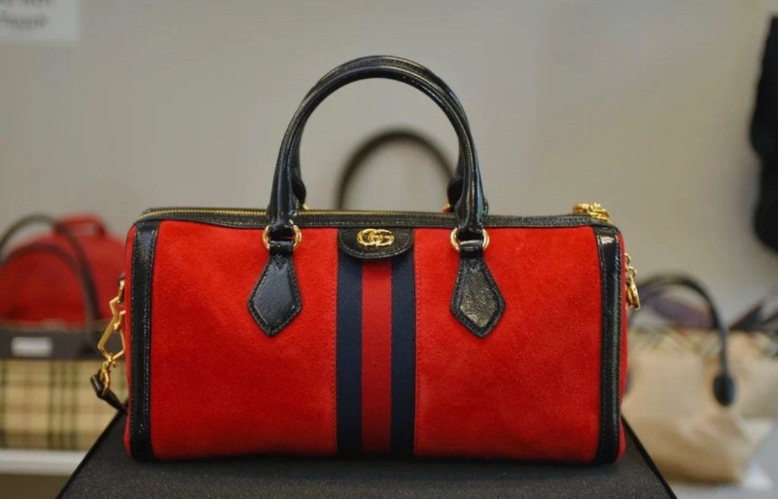 Gucci NWOT Gucci Red Suede Medium Ophidia Boston W/ Box & Dustbag Size ONE SIZE - 1 Thumbnail
