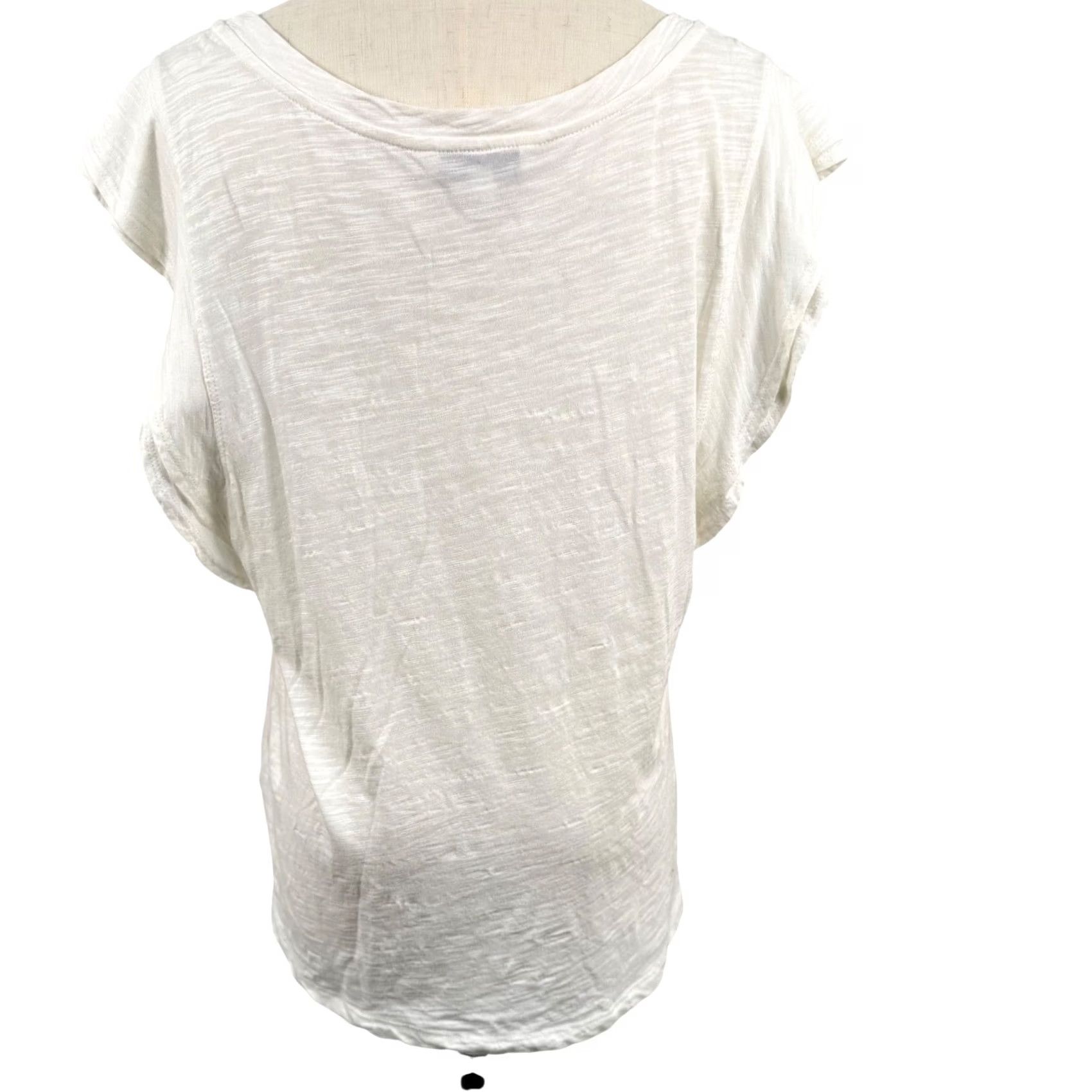 Vintage Liverpool Cap Sleeve Top - White Slub Knit Ruffle Detail Vintage? No, Coastal Minimalist T-Shirt for Women L Size L / US 10 / IT 46 - 4 Thumbnail