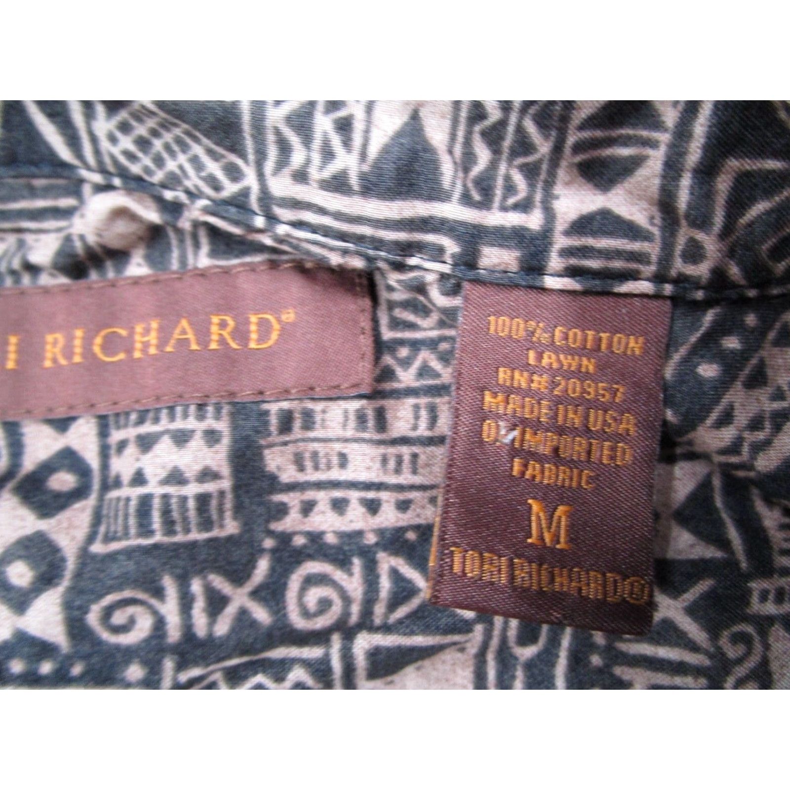 Tori Richard TORI RICHARD Men's Hawaiian Button-Up Shirt Medium Brown Cotton Lawn Geometric Print Retro Tropical Size US M / EU 48-50 / 2 - 3 Thumbnail