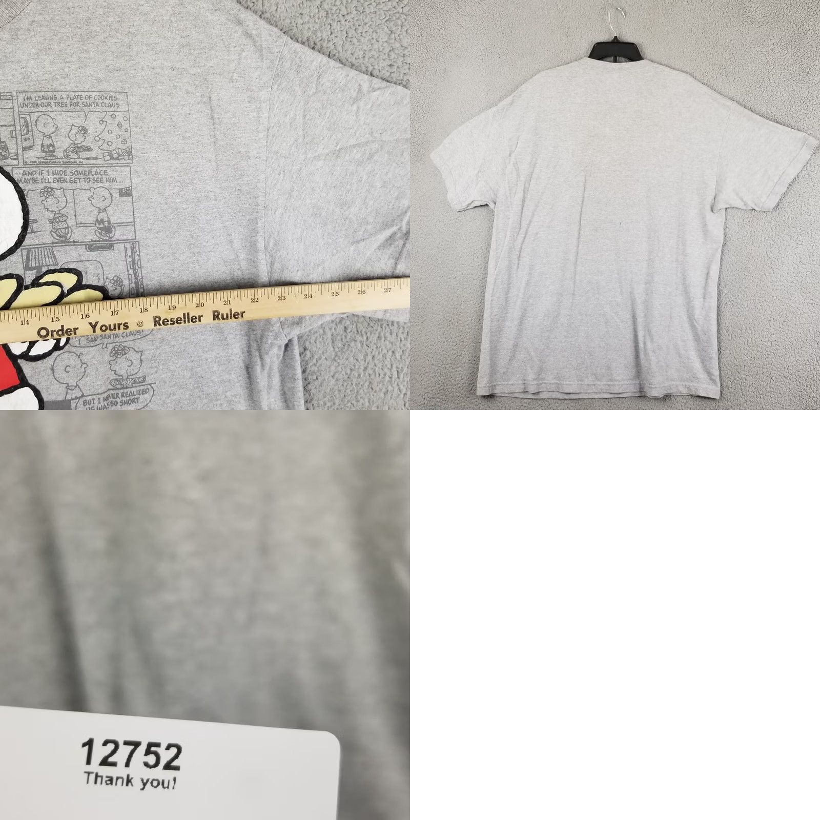 Peanuts Vintage Snoopy Shirt Mens 2XL Gray Cotton T-Shirt Peanuts Christmas Classic VTG Snoopy Peanuts Mens XXL 1990s Size US XXL / EU 58 / 5 - 8 Thumbnail
