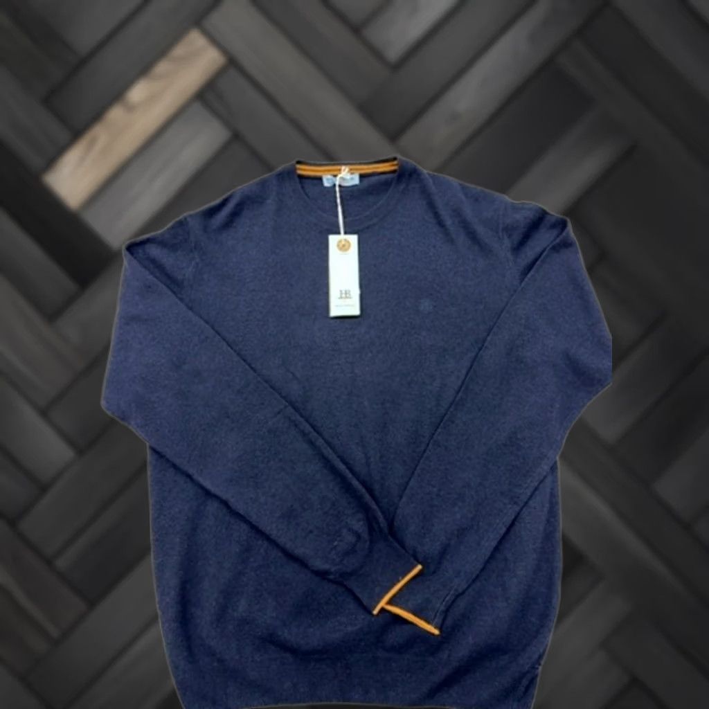 Harmont & Blaine Harmont & Blaine Navy Blue XL Mens Crew Neck Sweater Orange Contrast (Cotton Jersey) Size US XL / EU 56 / 4 - 1 Thumbnail