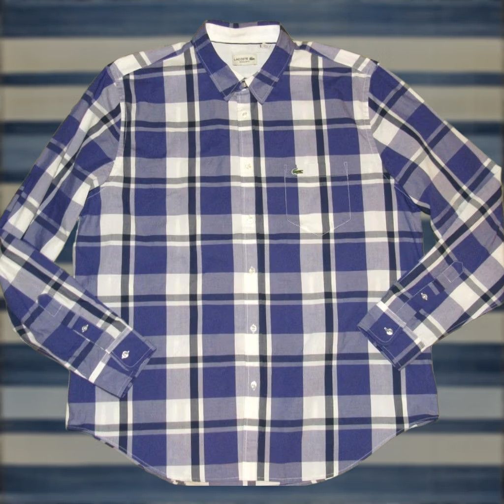 Lacoste LACOSTE Purple Plaid Long Sleeve Button Down Shirt XL Size US XL / EU 56 / 4 - 1 Thumbnail