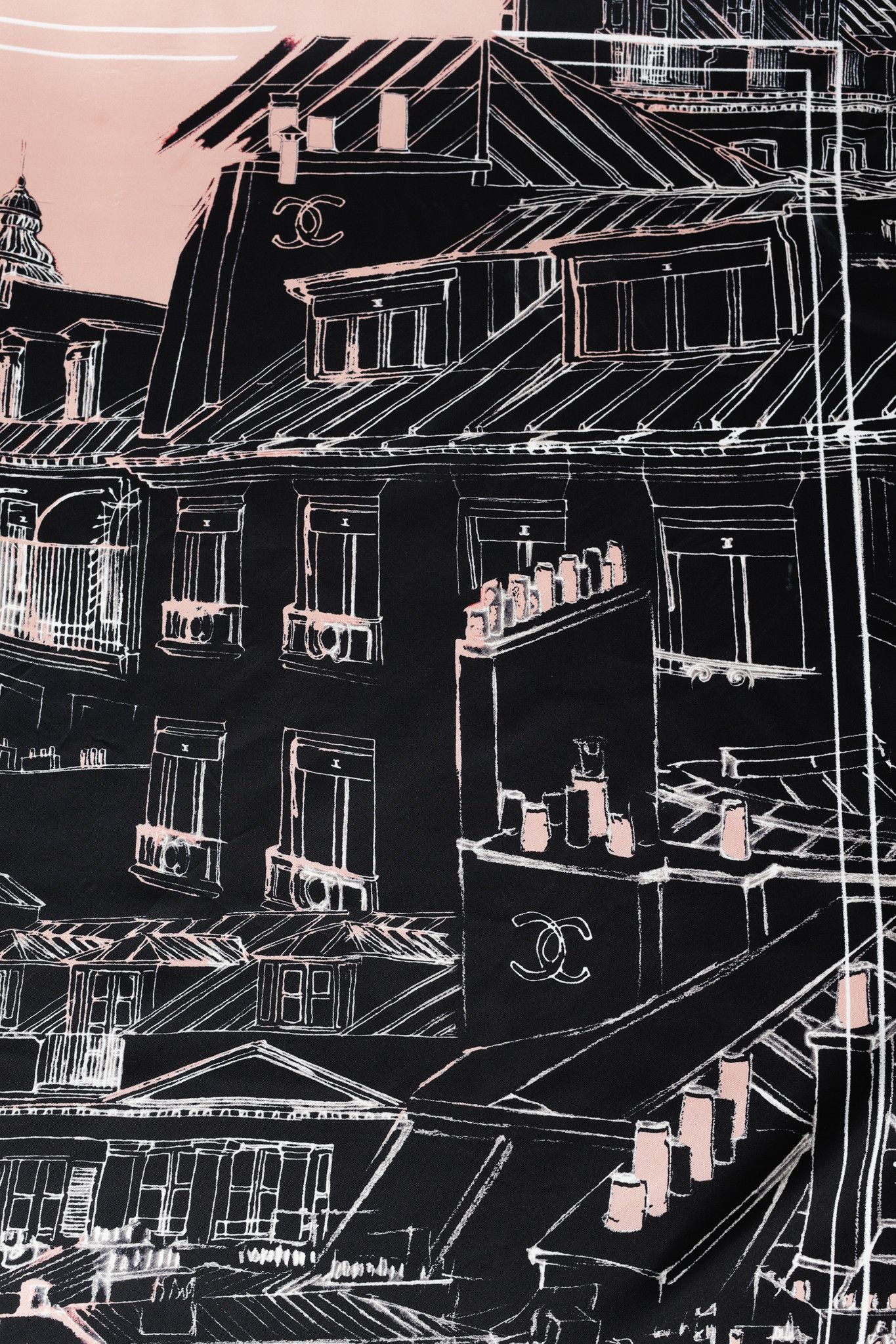 Chanel Chanel Dusty Rose & Black CC Cityscape-Print Silk Scarf Size ONE SIZE - 4 Thumbnail