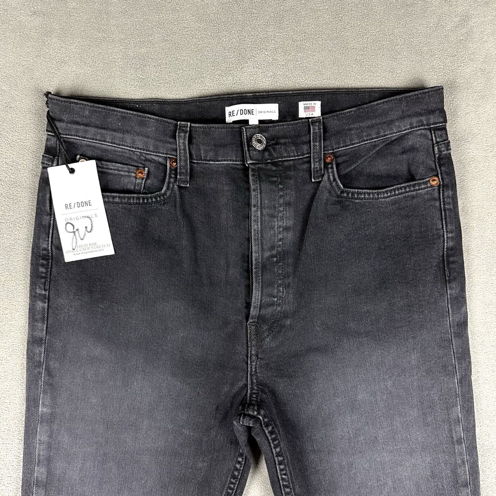 RE/DONE RE/DONE Jeans Womens 31 Dark Gray High Rise Ankle Crop Stretch Raw Hem NWT Size 24" / US 00 / IT 34 - 3 Thumbnail