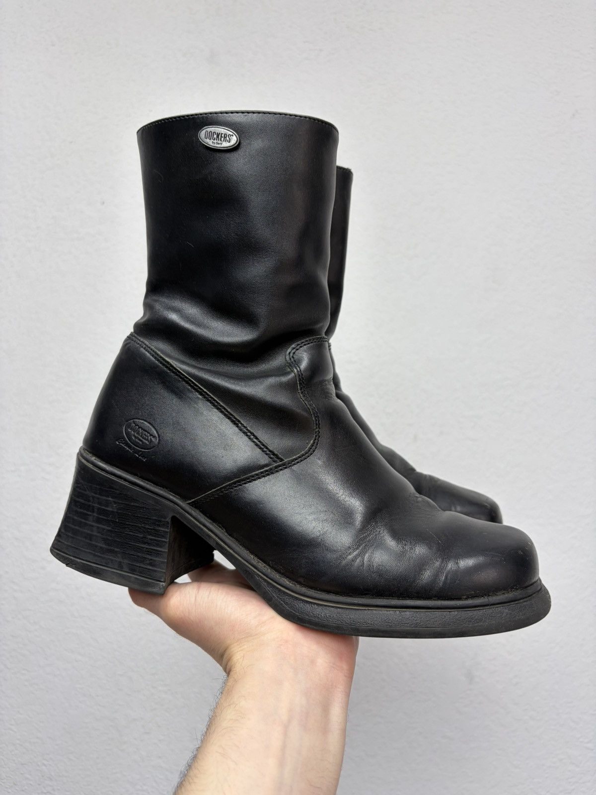Hedi Slimane Vintage YSL Vibe Black Leather Heeled Biker Boots Grunge Y2K Size US 8 / EU 41 - 2 Thumbnail