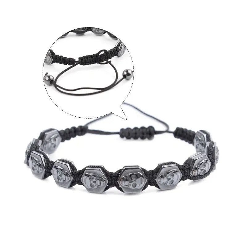 Vintage Hexagonal Skull Hematite Bracelet Size ONE SIZE - 4 Thumbnail