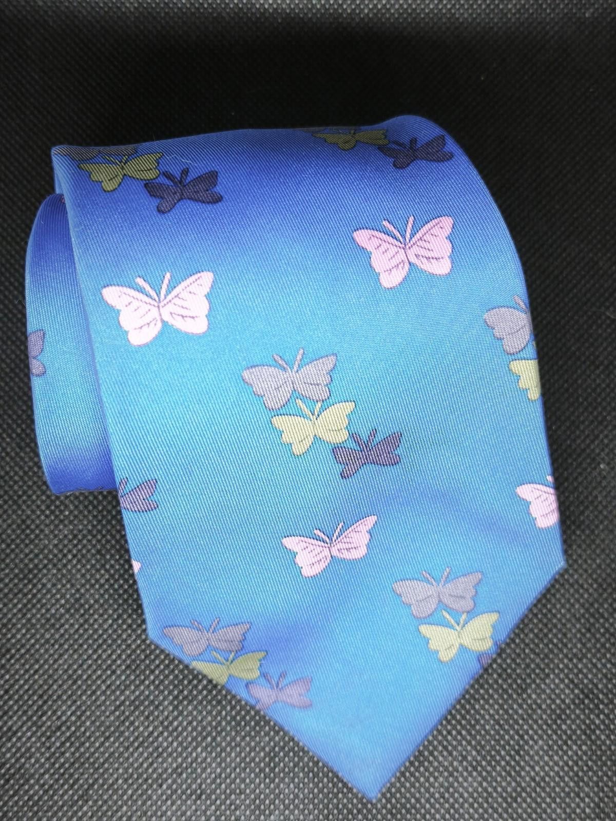 Hermes Hermès Blue Novelty Butterflies Tie Woven 7133 FA France Size ONE SIZE - 1 Thumbnail