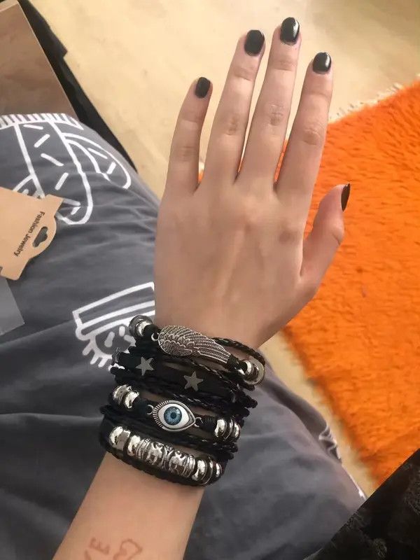 Leather Mikami x Ibuki Black Skull Multi-layer PU Leather Bracelet Size ONE SIZE - 2 Thumbnail