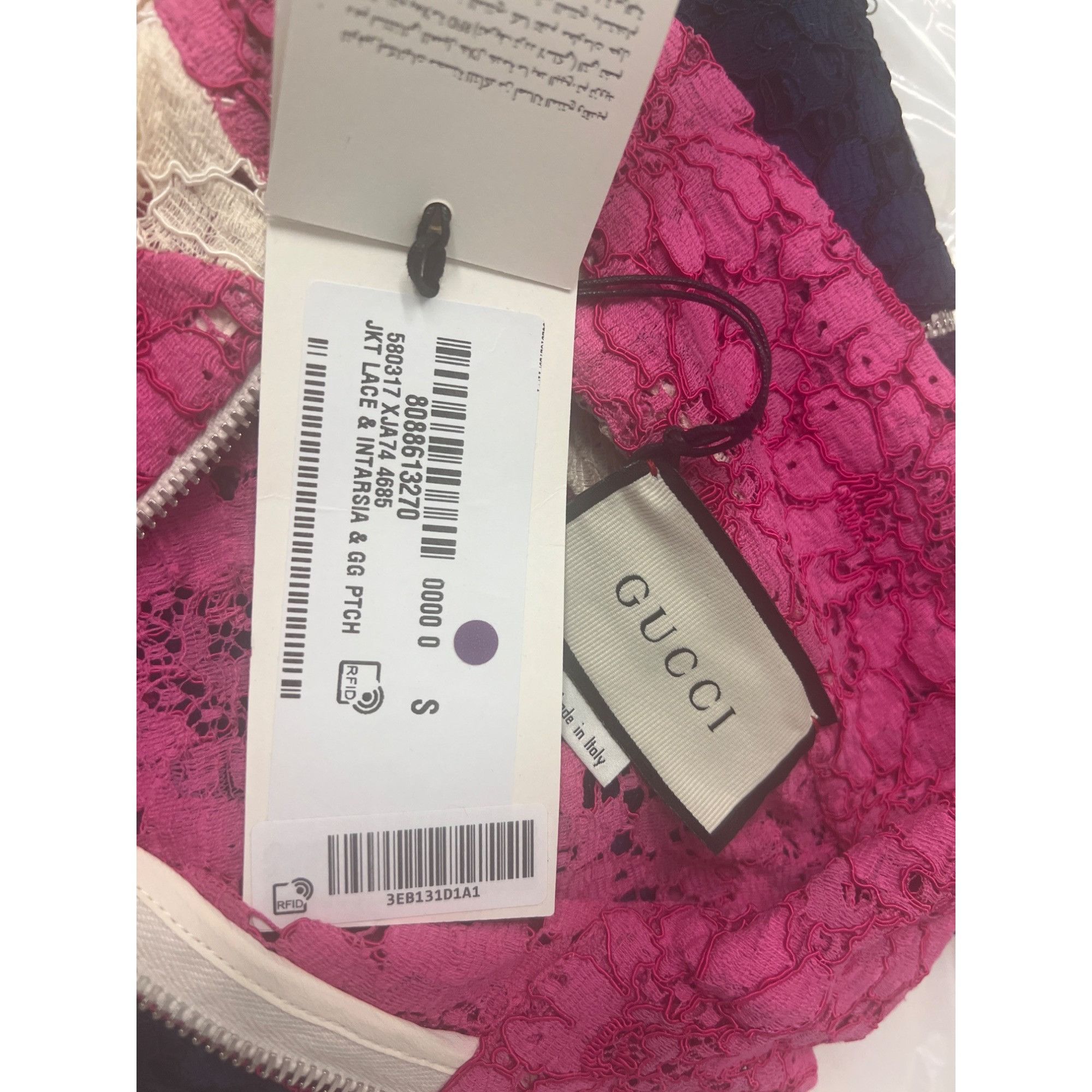 Gucci Gucci Lace Bomber Jacket Pink Navy Cream Zip-Up Logo Patch Size S / US 4 / IT 40 - 10 Thumbnail