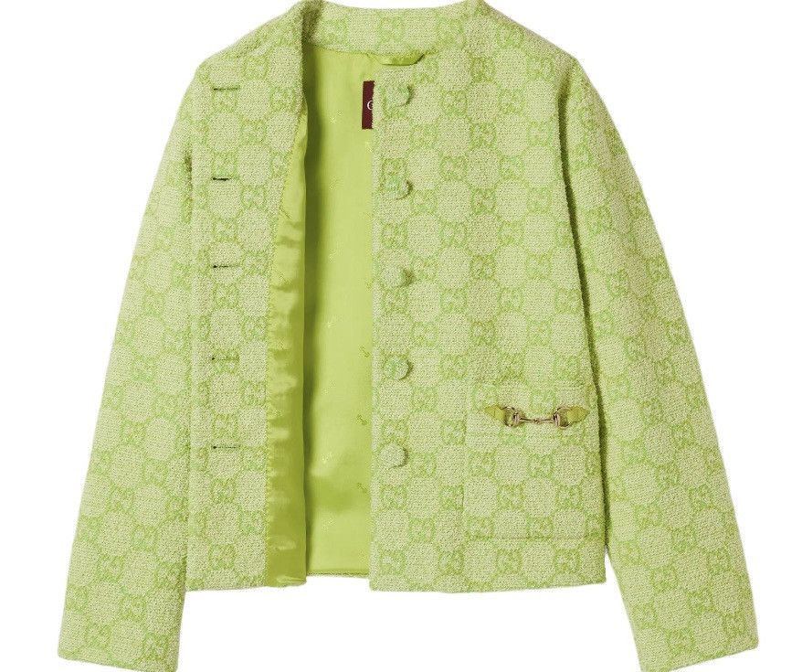 Gucci Gucci GG Boucle Cotton Blend Jacket With Horsebit Lime green Size S / US 4 / IT 40 - 2 Thumbnail
